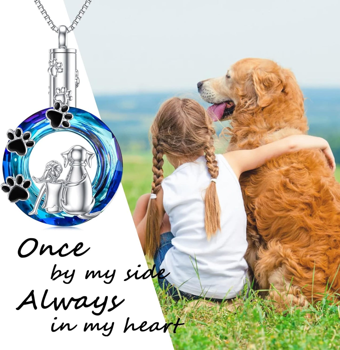 Sterling Silver Pet Urn Necklace for Ashes - Memorial Keepsake for Dog, Cat Pet