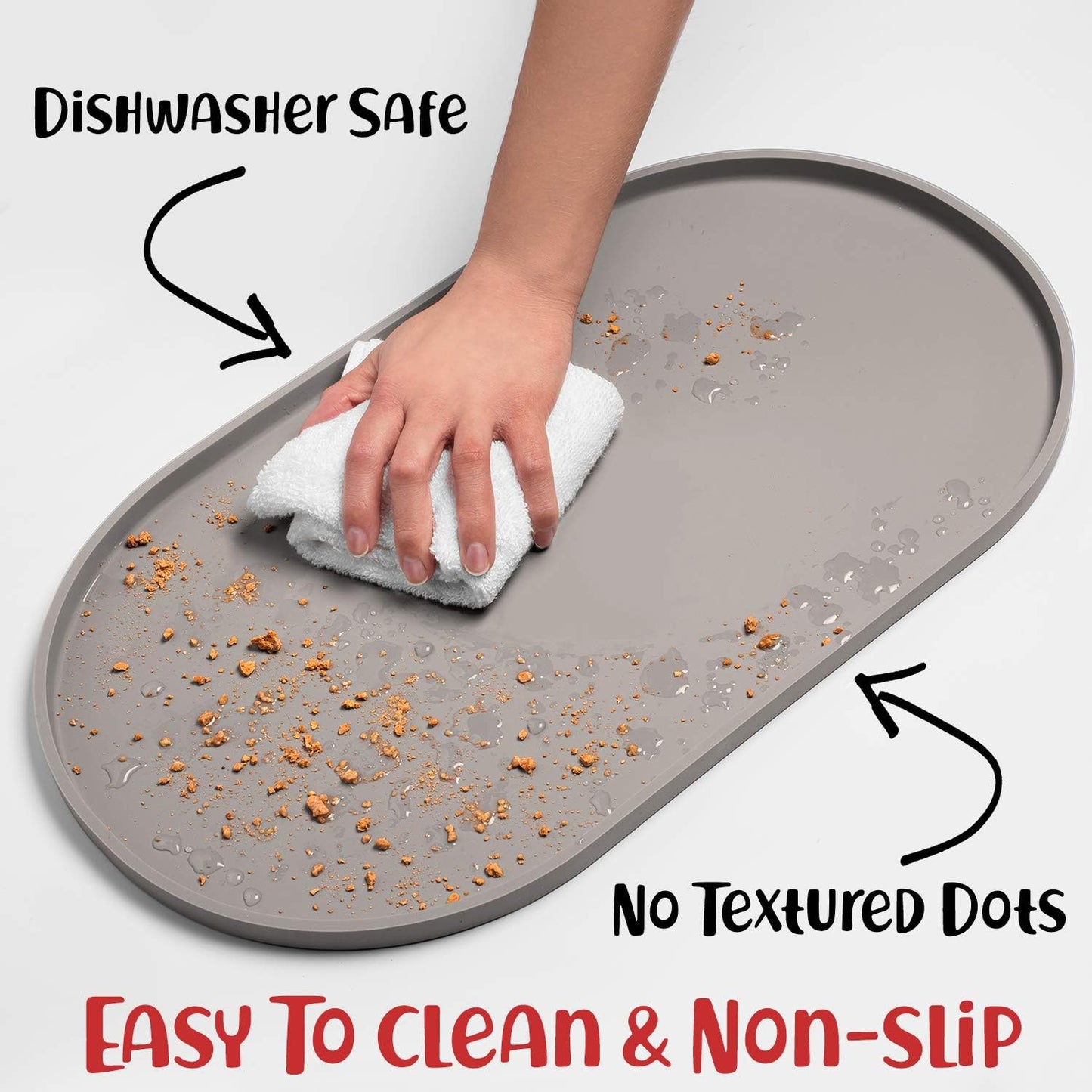 DogBuddy Dog Food Mat - Waterproof Dog Bowl Mat, Silicone Pet Mat for Food and Water Bowls, Nonslip Pet Feeding Mat with Edges, Dogs Food Mats for Floors, Puppy Supplies (Small, Dove)