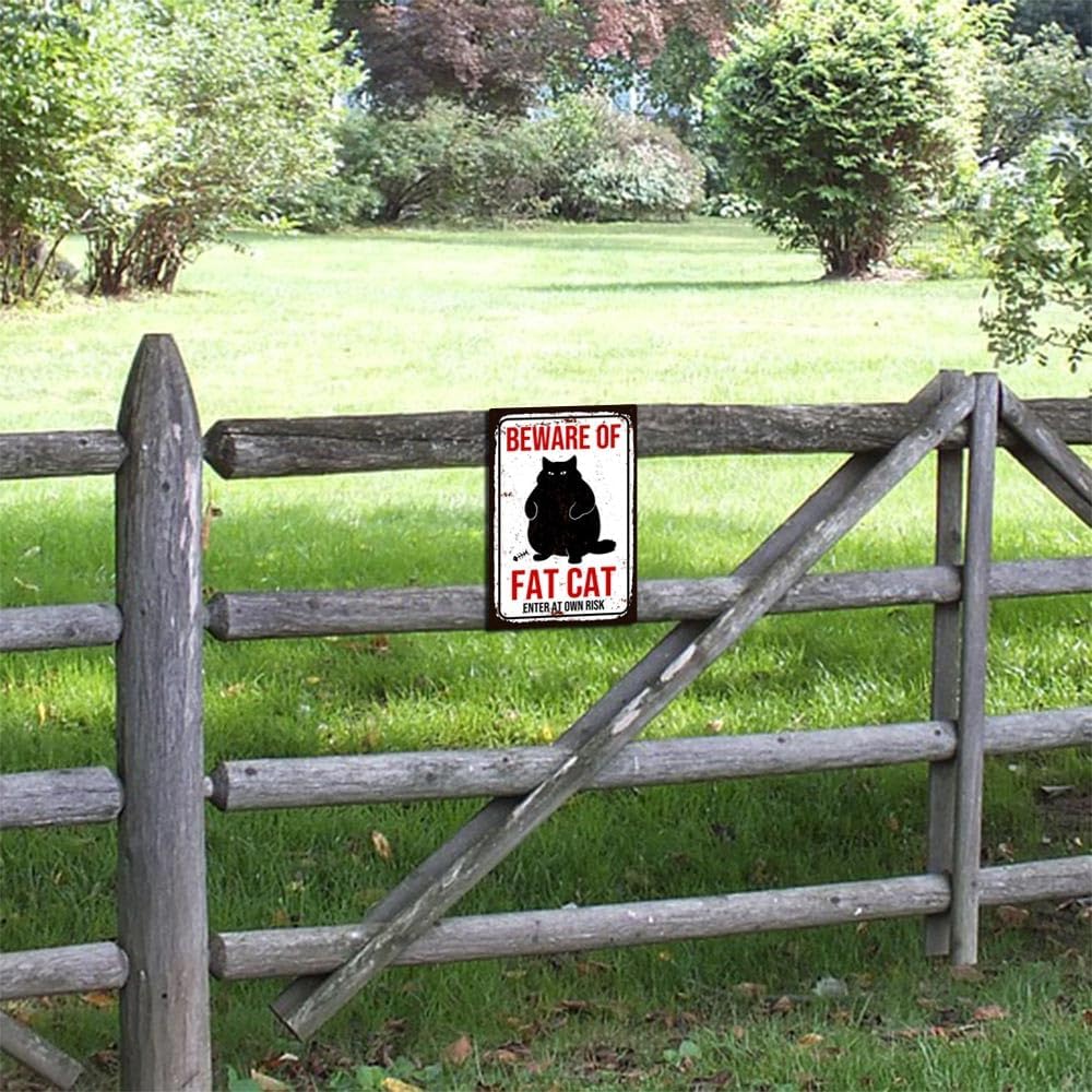 Funny Vintage Cat Metal Sign Beware of Cat Aluminum Sign Animal Decor 8 x 12 inch