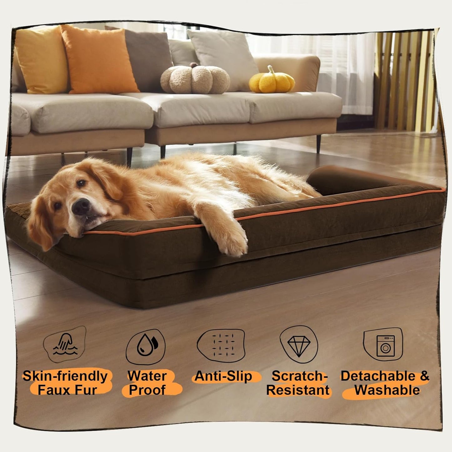 Dog Bed Medium Size Dog-Orthopedic Waterproof Bed for Dogs,Foam Couch Sofa with Washable Removable Cover & Non-Slip Bottom-Coffee