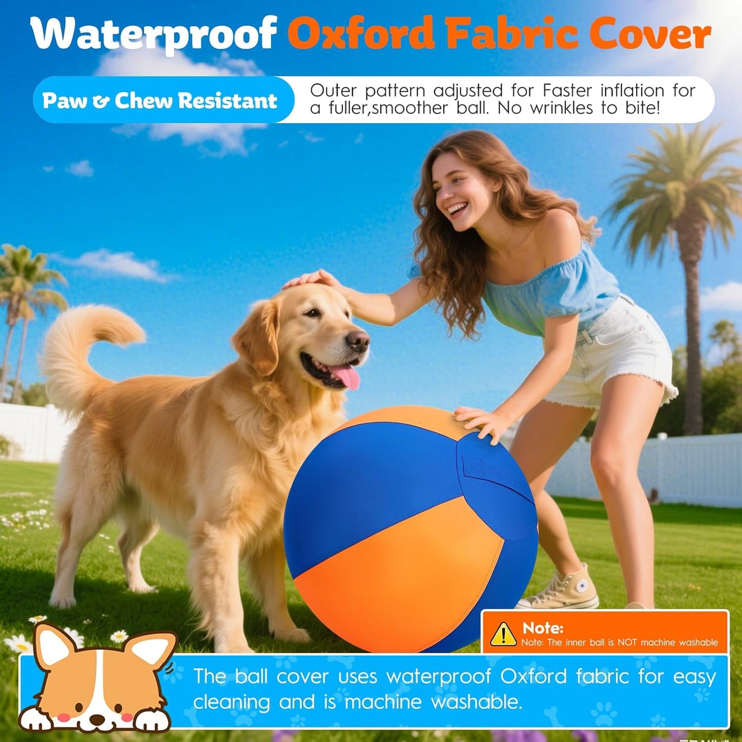 Herding Ball for Dogs-18 Jolly Ball for Dogs, Herding for Australian/German Shepherd, Collies, and All Herding Breeds, Improved Bite-Resistant, Reinforced Sewing Dog Toys-Orange/Medium