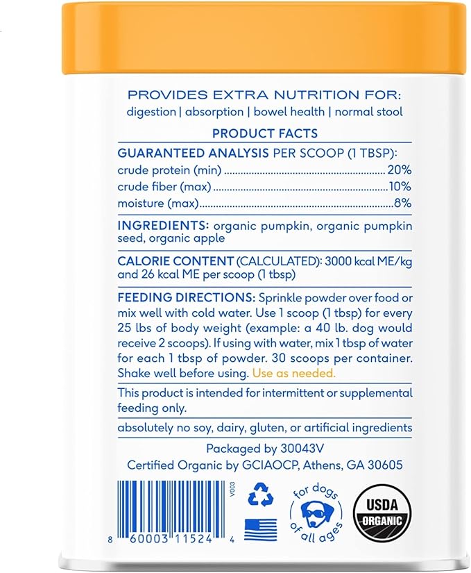 Native Pet Pumpkin for Dogs - Organic Powder Pumpkin Puree Dog Food Toppers -Rich in Fiber Supplement Powder Helps with Digestion, Nutrient Absorption, Diarrhea, Constipation & Upset Stomach-30 Scoops