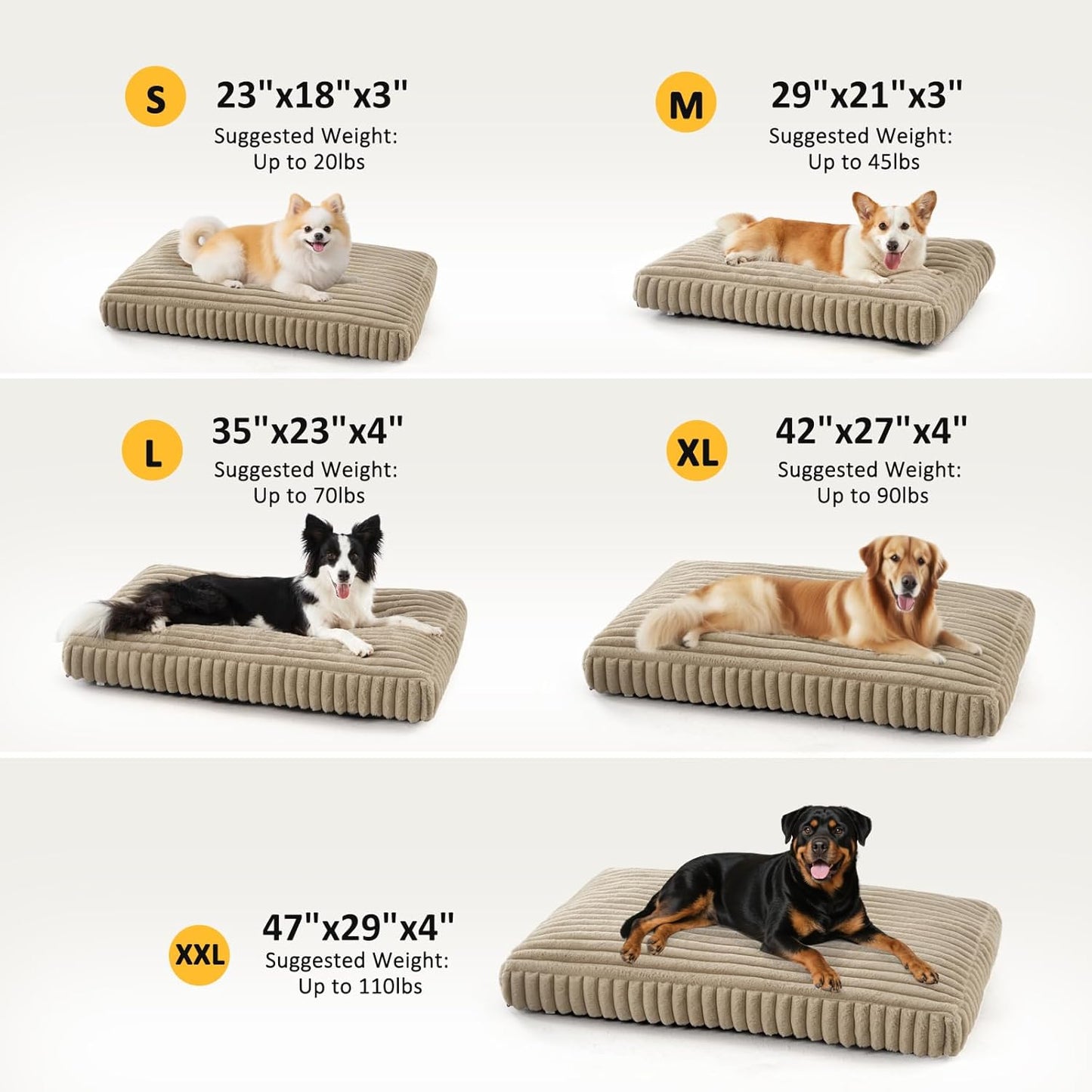 Dog Bed Medium Size Dog, Flat Pet Beds with Removable Washable Cover, Pet Mat Cute Crate Bed Thick Shredded Chopped Crate Foam & Anti Slip Bottom for Indoor, 29"x21"x3" Beige