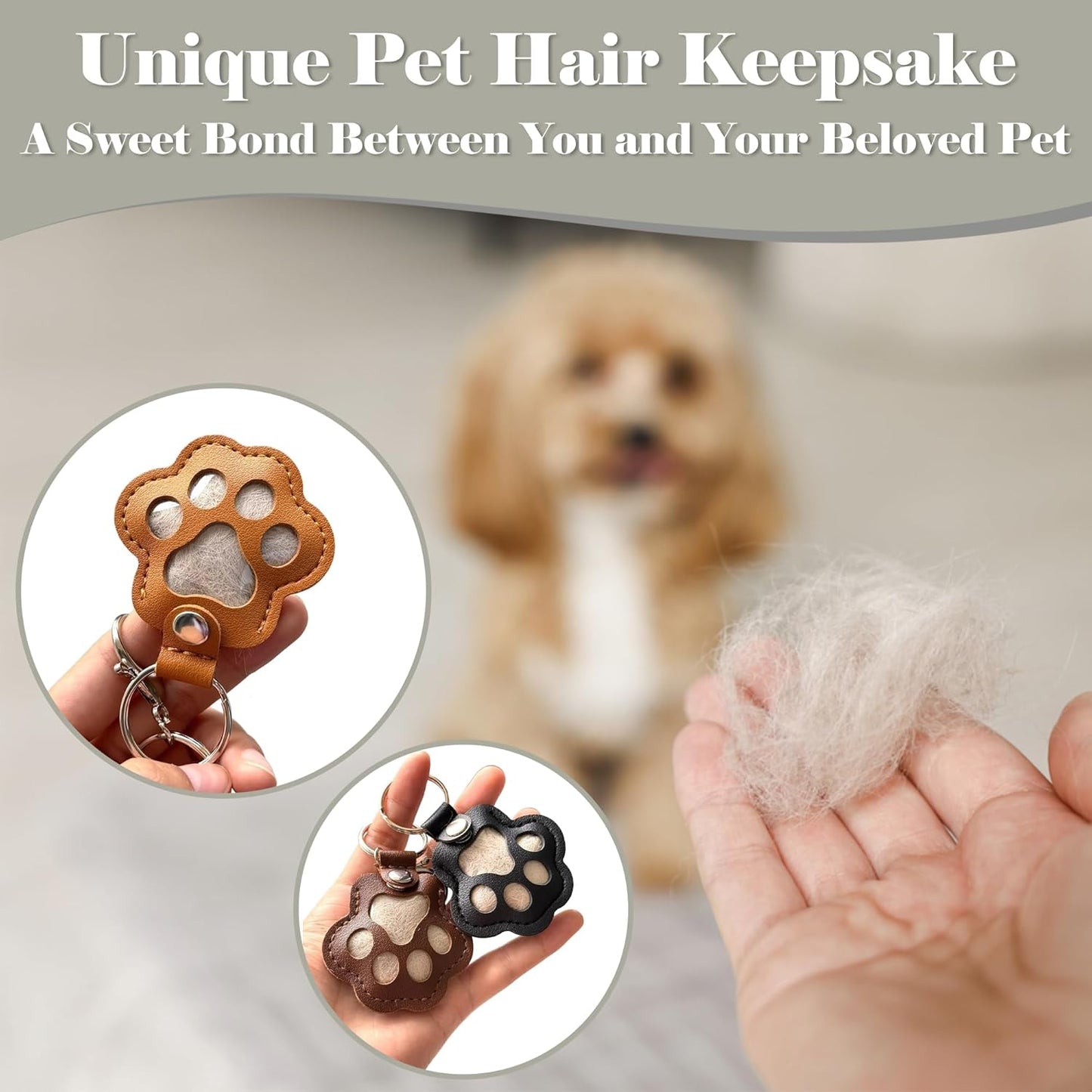 Custom Pet Hair Memorial Keychain – Personalized Dog Cat Fur Keepsake Capsule, Leather Pouch Pet Remembrance Gift, Pet Loss Memory Holder