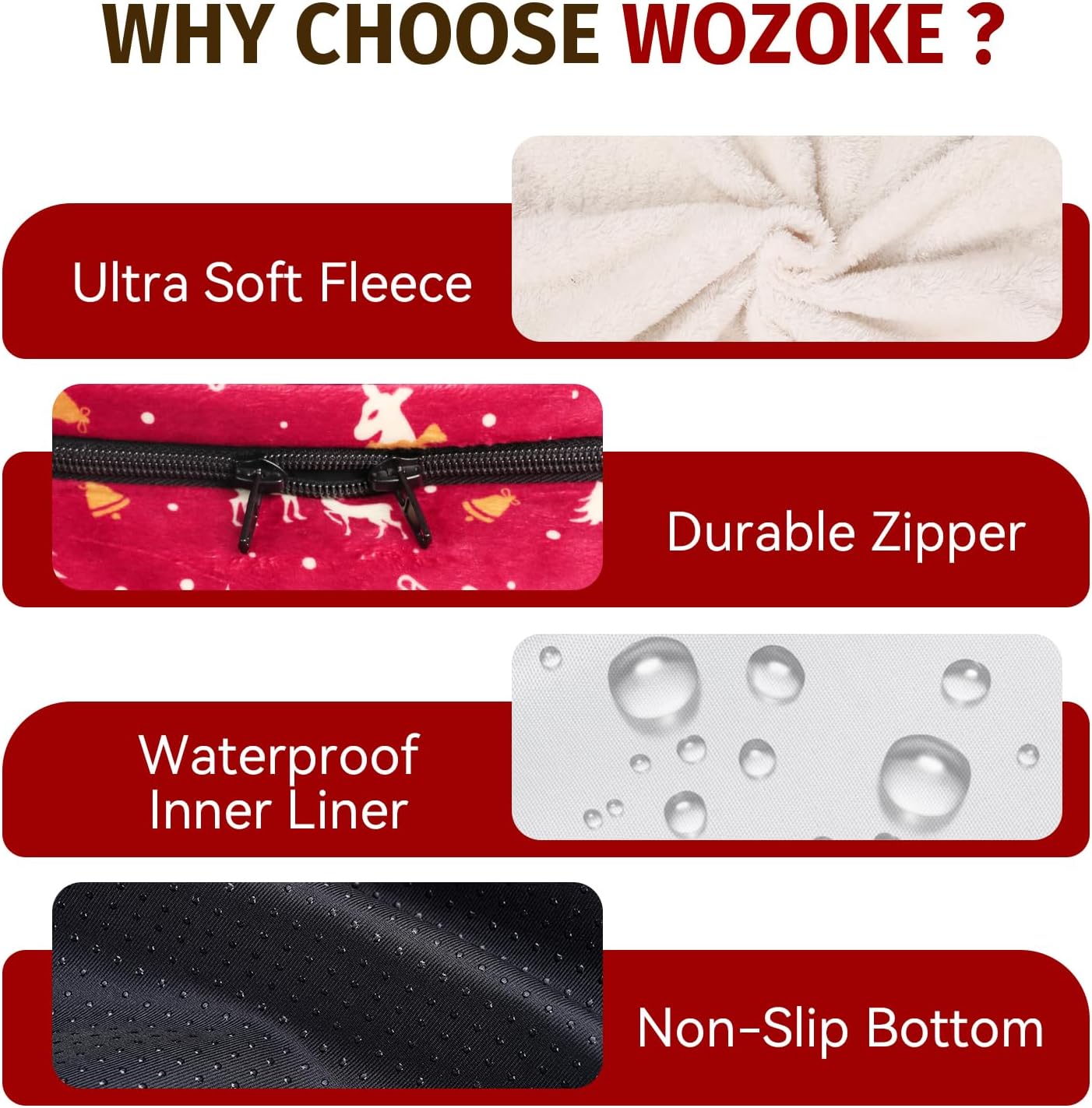 Orthopedic Washable Large Dog Bed: Memory Foam Waterproof Pet Bed with Bolsters - Removable Washable Cover for L XL XXL Large Sized Dog Bed - Non-Slip Bottom - Red