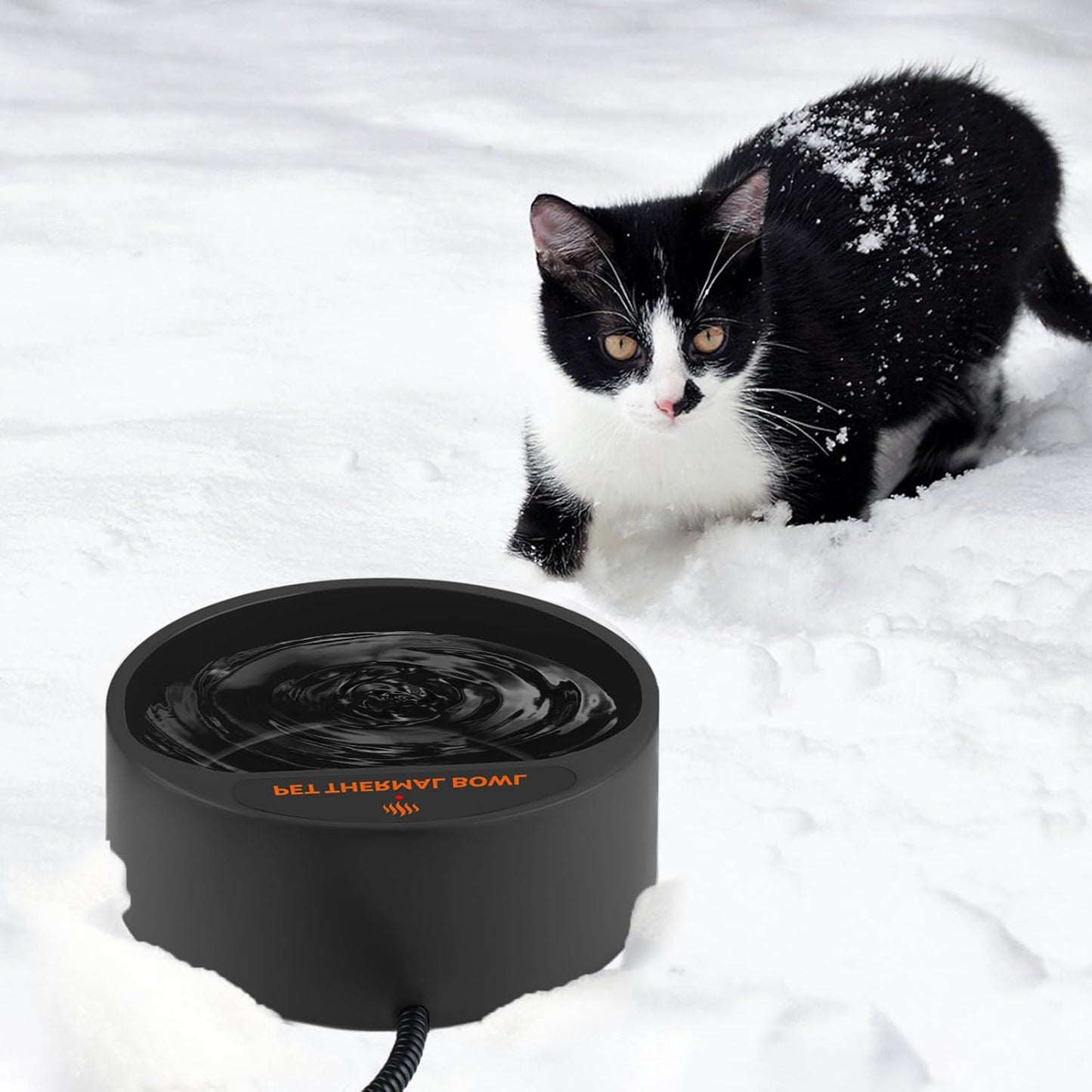 NAMSAN Heated Water Bowl for Outdoor Cats, 2.2L Heated Dog Bowl, Provides Drinkable Water in Winter, Heated Pet Drinker for Chickens Rabbits Birds Bath, Livestock Thermal Watering Trough, Black