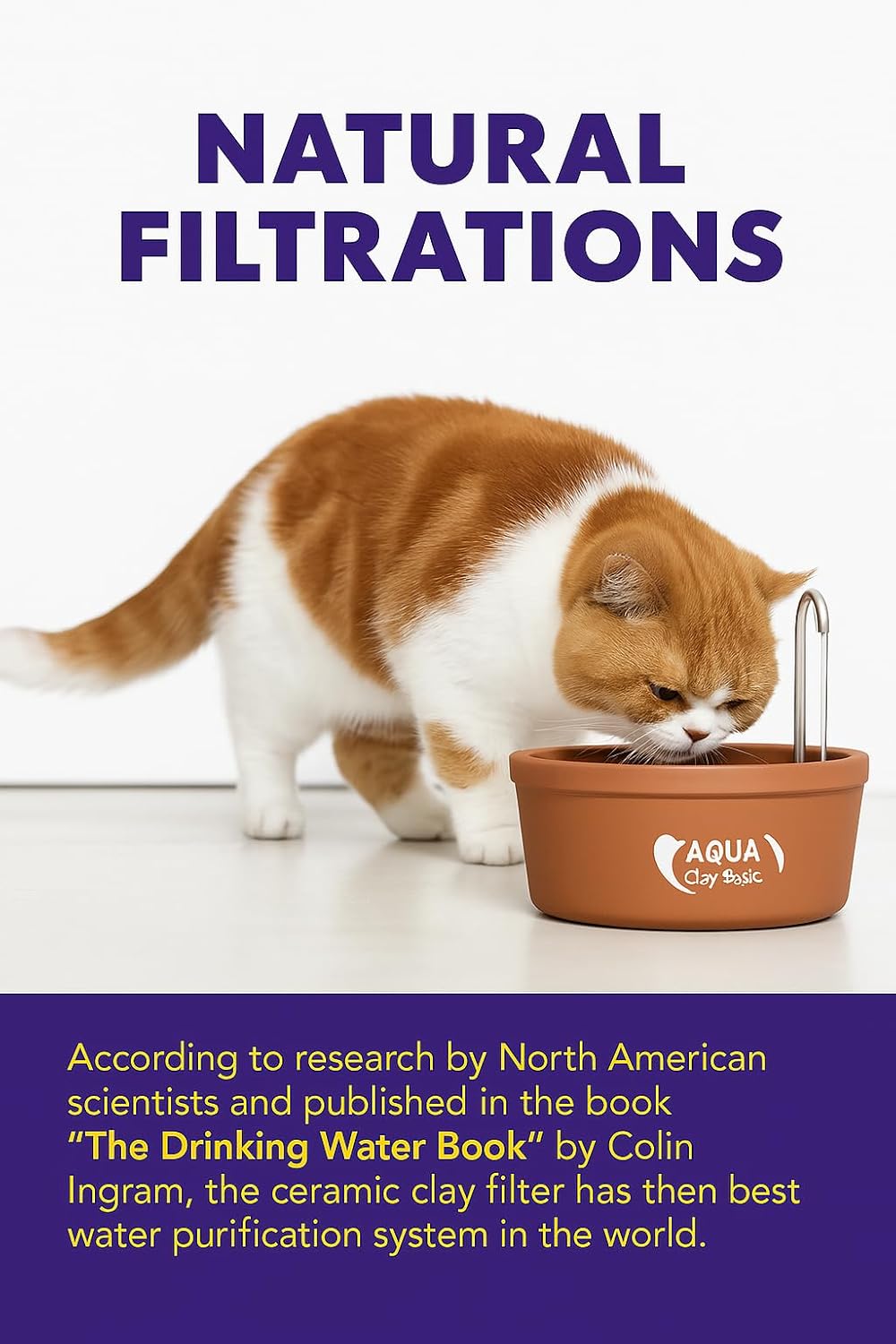 AMICUS - Aqua Clay Basic -Cat Water Fountain - Dogs&Cats&Pets&Small Animals Automatic Bowl Dispenser - Pet Drinking Waterer Bowls Indoor - Auto Kitty Watering Dish Supplies- 84.53 fl oz/ 2.5L