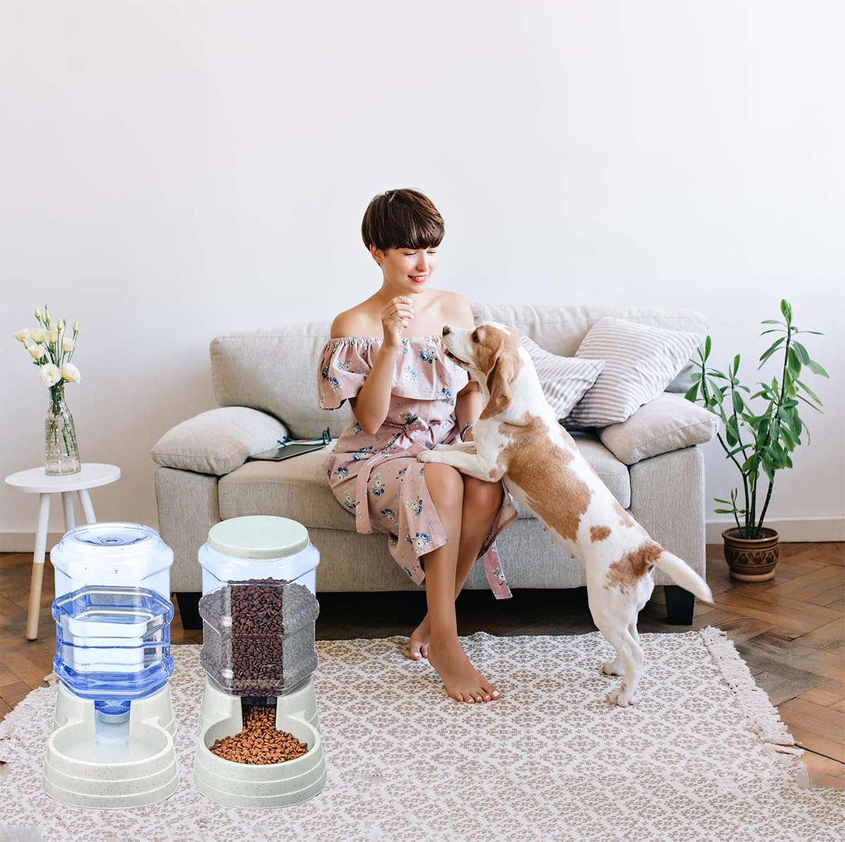 Gravity Automatic Pet Feeder for Large Breeds,3.8L Large Dog Food Feeder Dispenser with Detachable Top Lid,Large Capacity Dry Food Storage Bowl for Large Pet