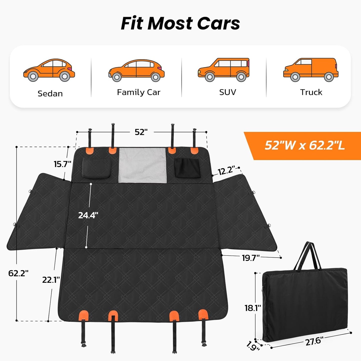 Dog Car Seat Cover for Back Seat: Hard Bottom Back Seat Extender for Dogs - Durable Dog Hammock for Car Truck SUV - Waterproof Car Seat Protector for Dogs, Prevent Pet Falls, Easy to Install