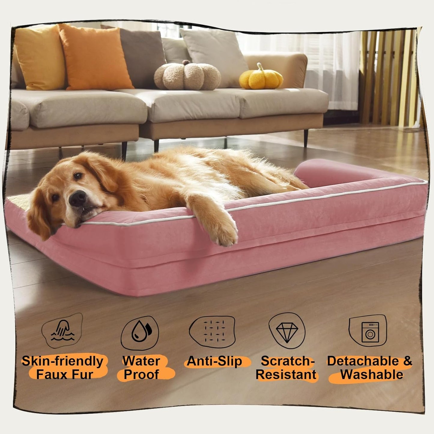Dog Bed Large Sized Dogs-Orthopedic Waterproof Bed for Dogs,Large Dog Beds with Washable Removable Cover & Non-Slip Bottom