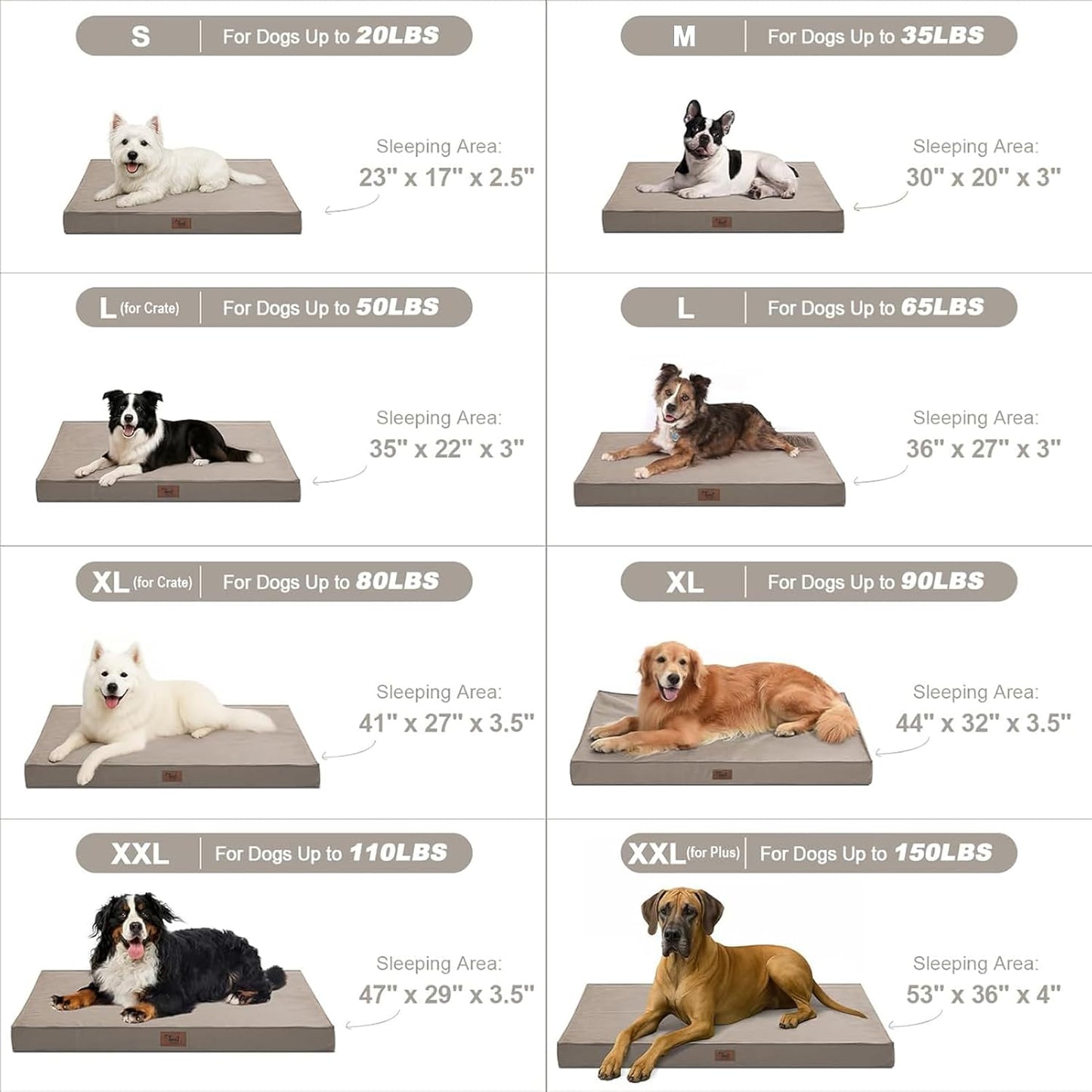 Outdoor Dog Bed for Medium/Small Dogs, Waterproof Dog Bed for Medium Dogs Cats, Orthopedic Egg Crate Foam Pet Bed with Removable Cooling Cover, Khaki