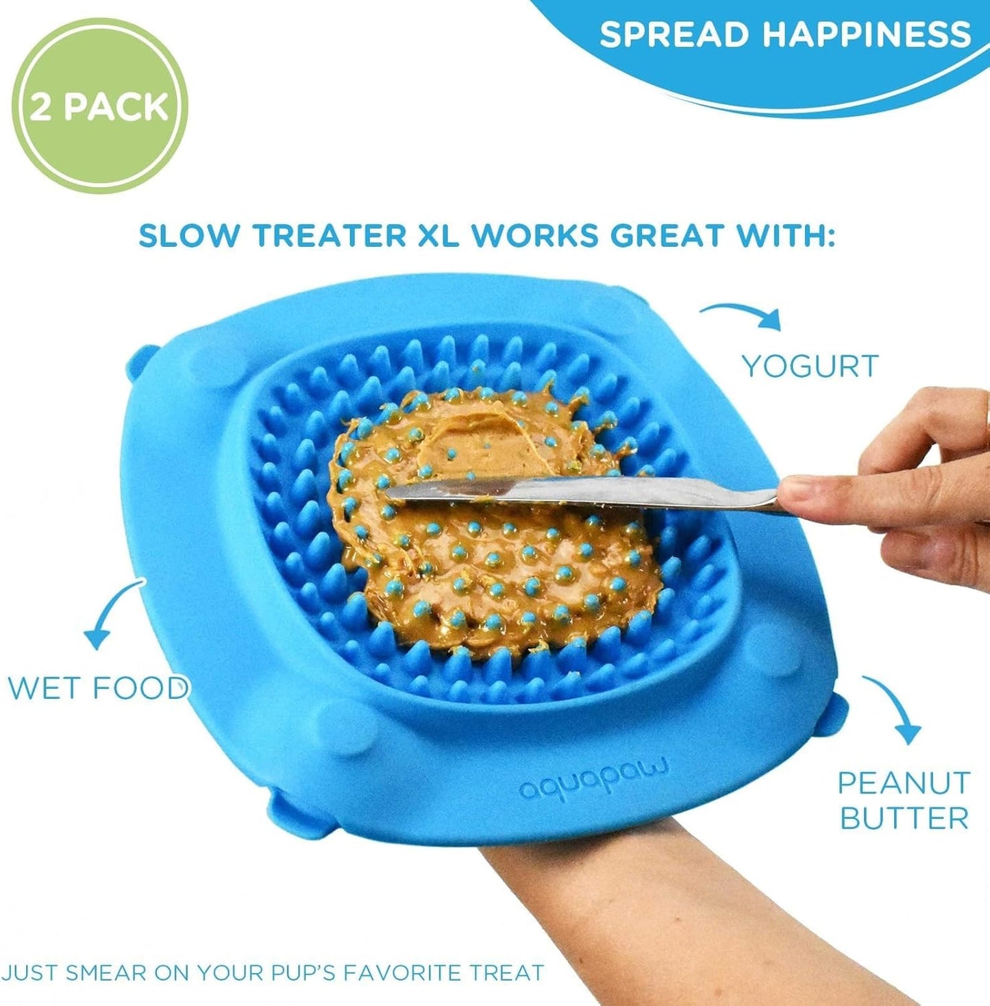 Aquapaw Dog Bath Lick Mat - 2-Pack, XL, Blue - Slow Feeder Mat & Dog Treat Container with Suction Cup - Shower Peanut Butter Holder & Bathing Distraction Aid