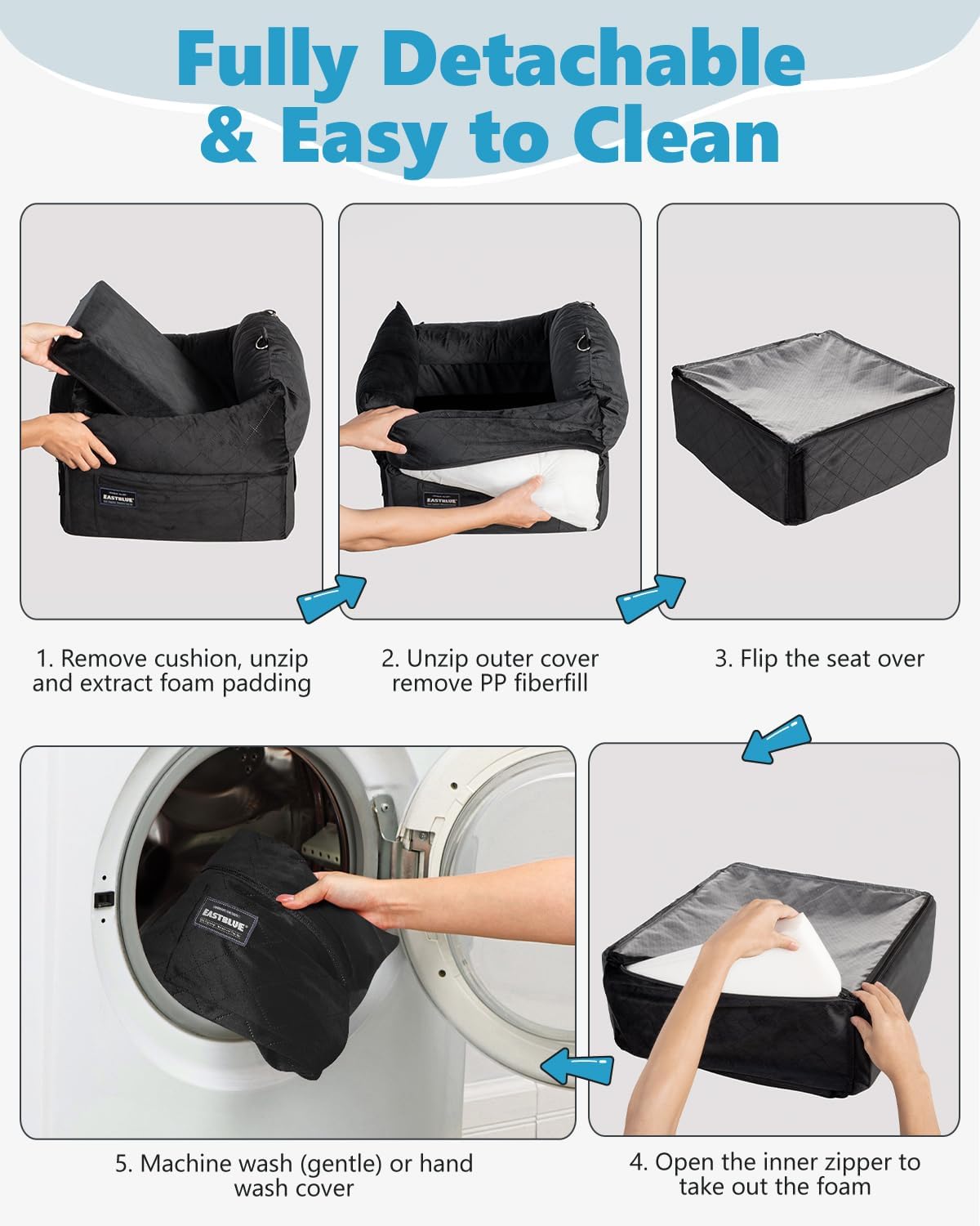 EASTBLUE Dog Car Seat for Small Medium Dogs Up to 35 lbs, Memory Foam Dog Booster Car Seat with Seatbelt, Detachable Washable Pet Carseat for Puppy & Cat, Dogs Travel Bed for Cars (Black)