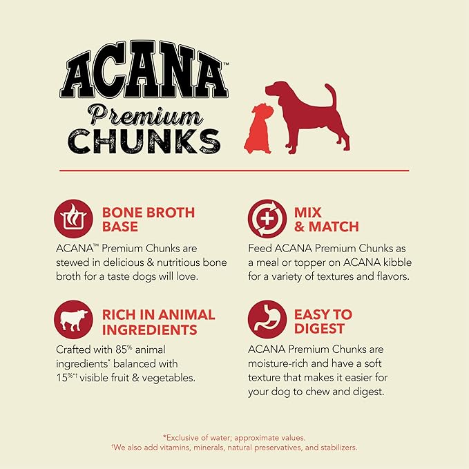 ACANA Premium Chunks in Bone Broth Grain-free Wet Dog Food Beef Recipe 12.8oz Cans (12 Count)