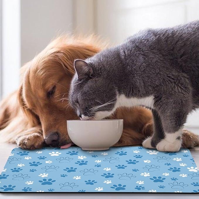 Dog Food Mat, Absorbent Water Bowl Mats Cat Pet Feeding Placemats Blue 16 * 24 inch