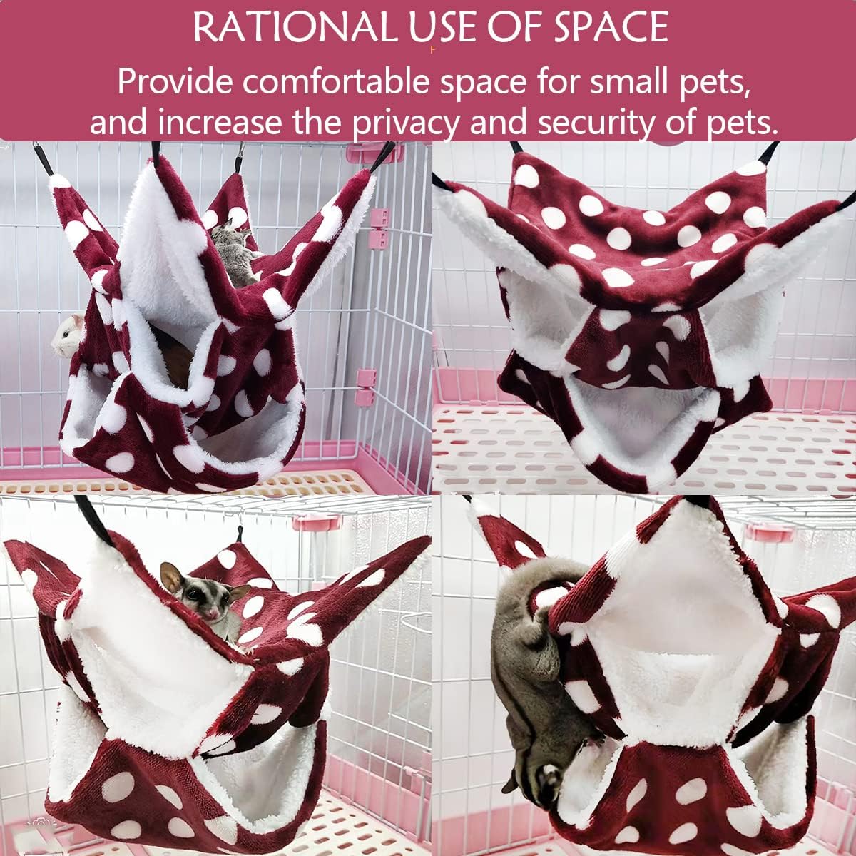LEFTSTARER Rat Ferret Sugar Glider Cage Hammock Bedding Small Pet Cage Accessories Toy Triple-Layer Hammock Bedding for Hamster Guinea Pig Sugar Glider Rat Ferret Chinchilla Playing Sleeping(Red)