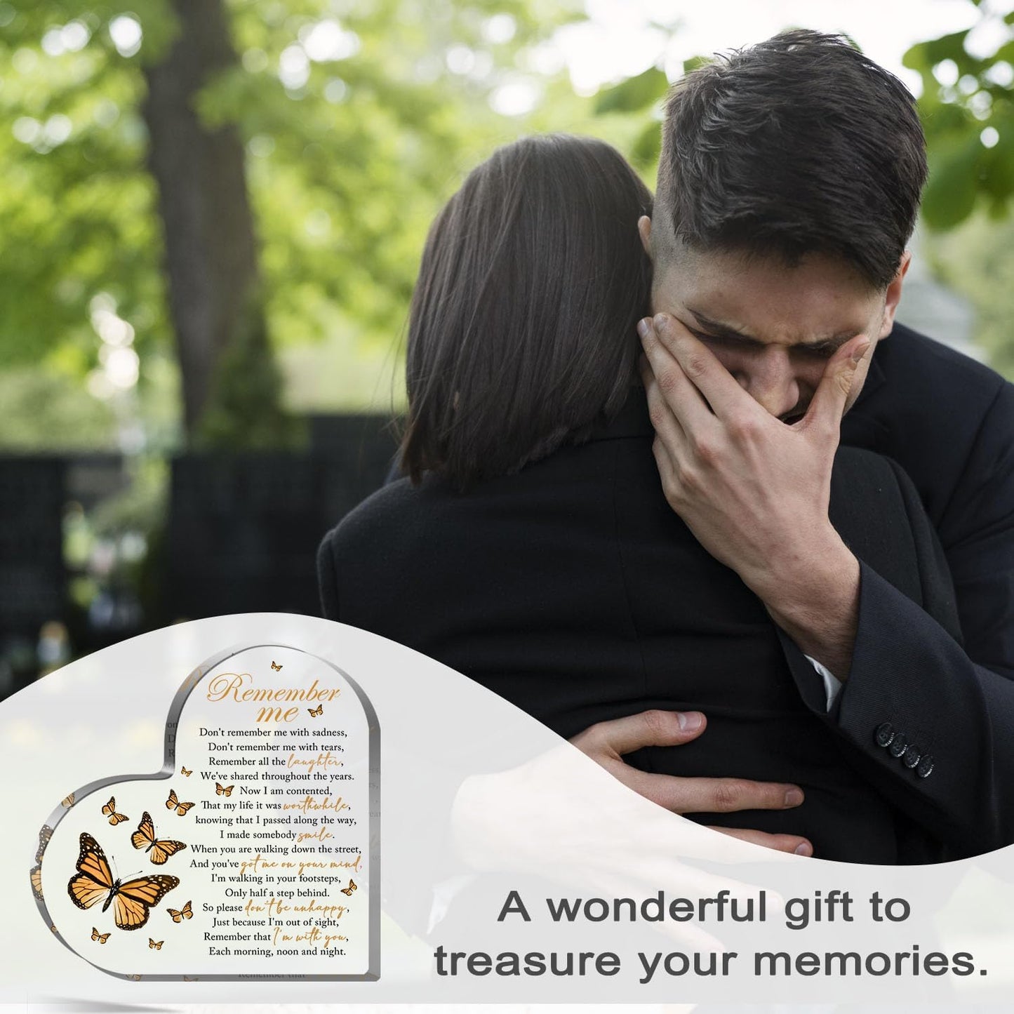 Acrylic Heart Shape Memorial Bereavement Gift Paperweight Remembrance Decorations Funeral Grief Condolence Memorial Ornaments for Loss of Loved One of Mother Father Sympathy Gifts