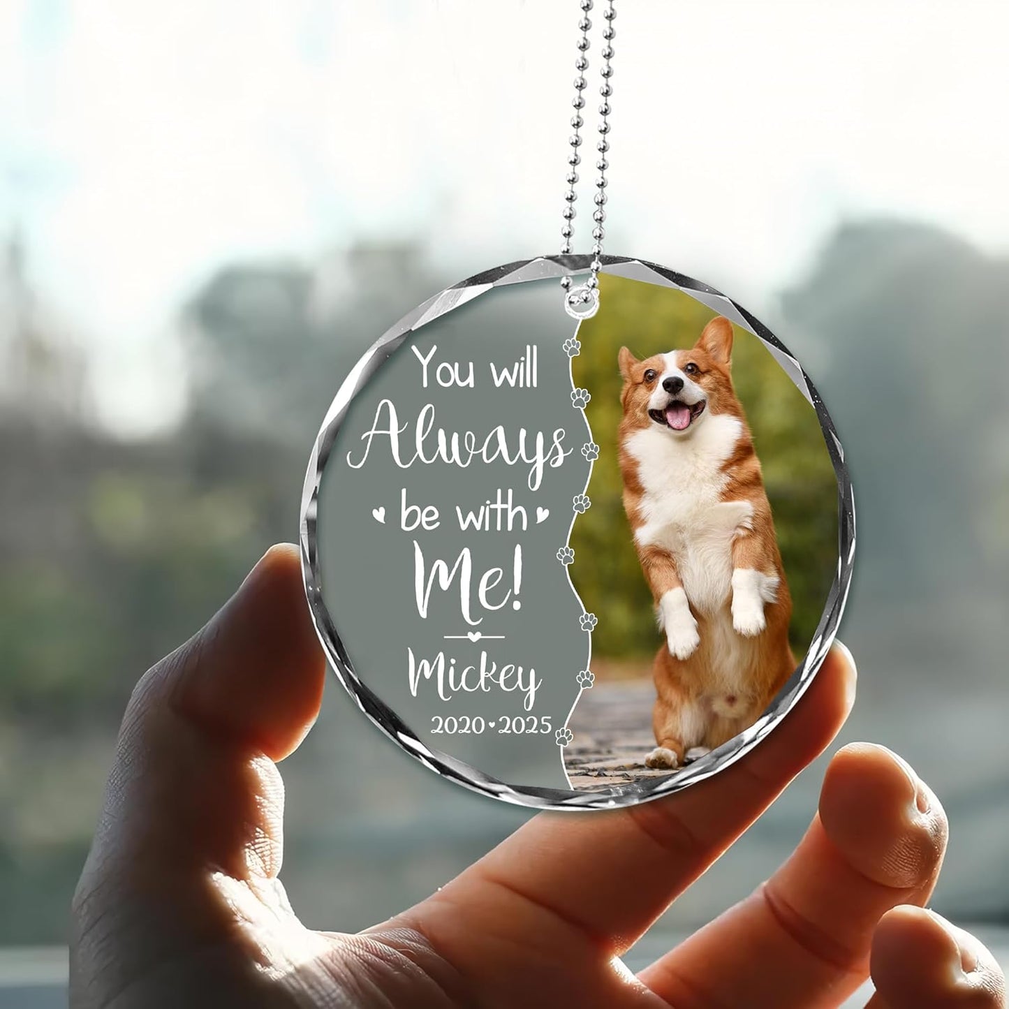 Personalized Memorial Pet Glass Car Ornament - Custom Photo, Name & Dates - Forever in Our Hearts Tribute Gift for Your Dogs- Gift for Dog Lovers (Memorial Pet Car Ornament)