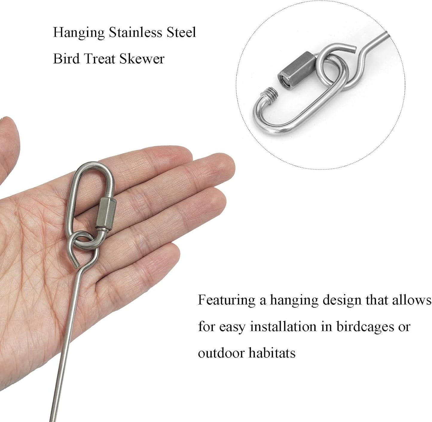 2pcs Hanging Bird Treat Skewer Parrot Fruit Feeder, 8.9 Inch Stainless Steel Bird Food Holder Parrot Fruit Food Skewer with Washer Nut Parakeet Treat Holder Feeder for Parrot Budgie Conure, LXLVOUEG