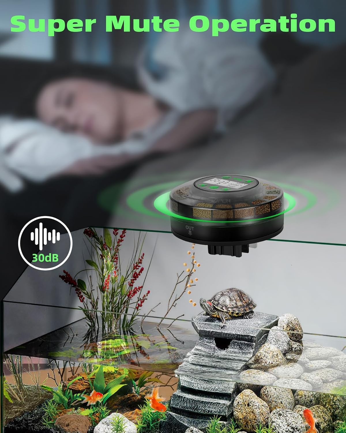 Automatic Fish Feeder for Aquarium - Auto Fish Food Dispenser for Turtle Tank with USB Cable, LCD Display, Timer, Fish Feeder for Vacation Weekend Holiday, with Feeder Spoon