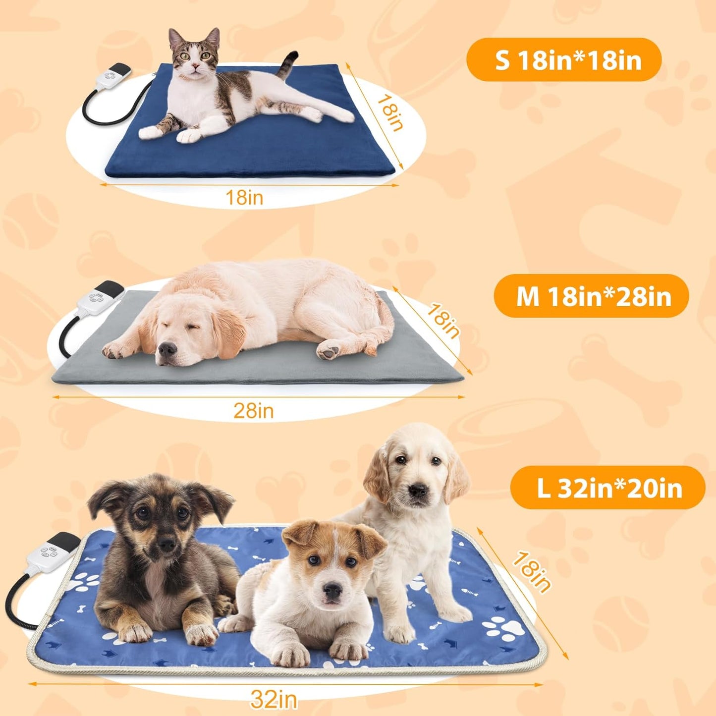 Cat Heating Pad for Outdoor Dog, 9 Adjustable Temperature Pet Heating Pad with Timer, Indoor Warming Waterproof Heated Cat Bed Mat with Line Protection Tube, Replacement Cover for Kitten Puppy 18"*18"