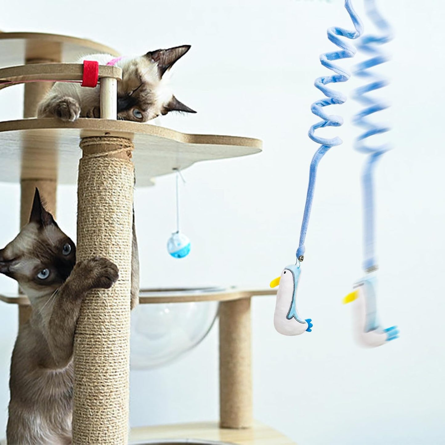 Hanging Retractable Catnip Cat Spring Toys,Fluffy Ball Cat Toys with Bell,6 Pack Hanging Interactive Teaser for Indoor Kittens,Promotes Exercise, Chase & Play, Kitten-Safe Bouncy Fun