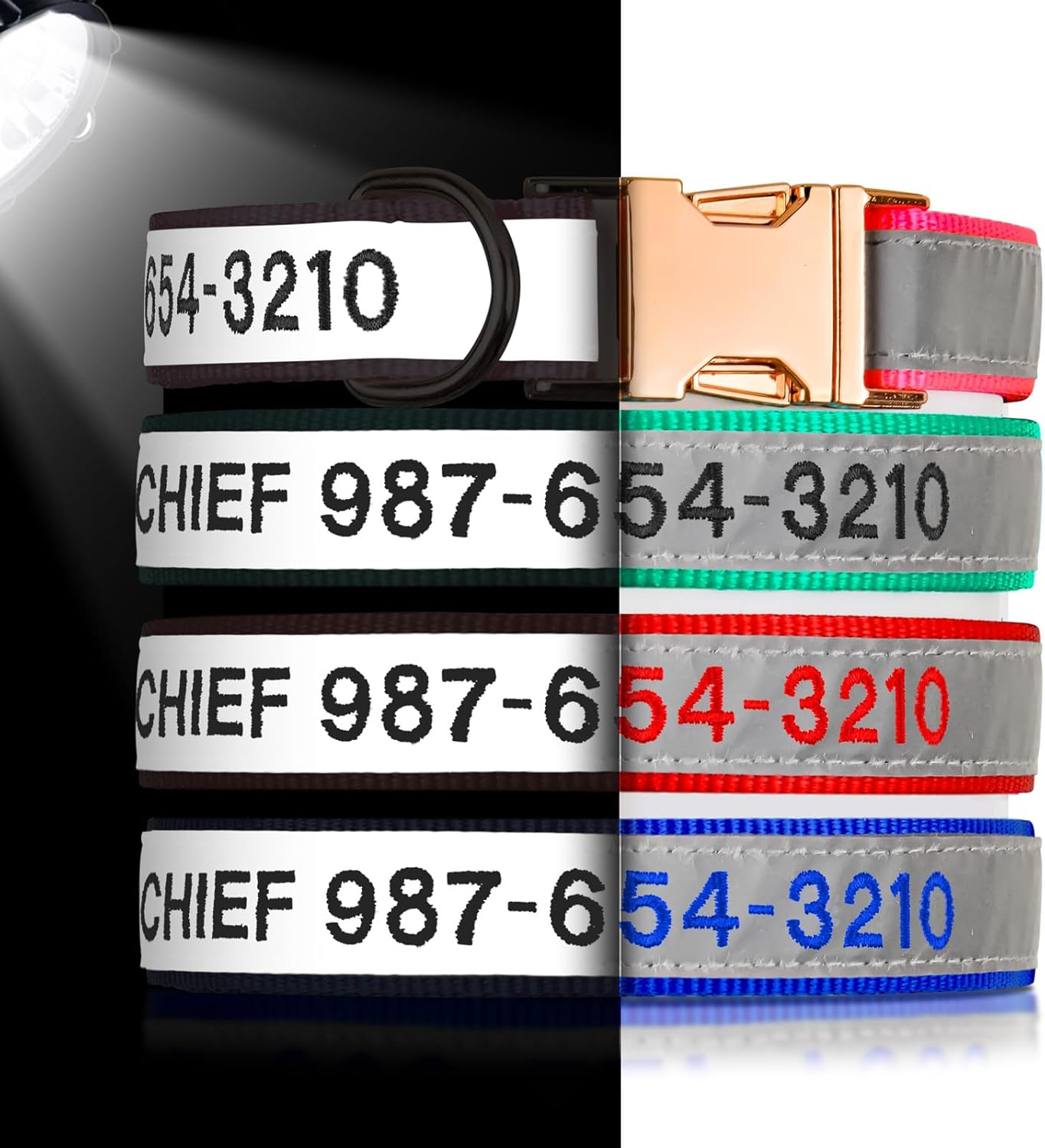 Personalized Reflective Dog Collar Embroidered with Pet Name and Phone Number - Metal Buckle Adjustable Custom Dog Collars in Pink, Blue, Black for Small Dogs, Boys and Girls Puppy