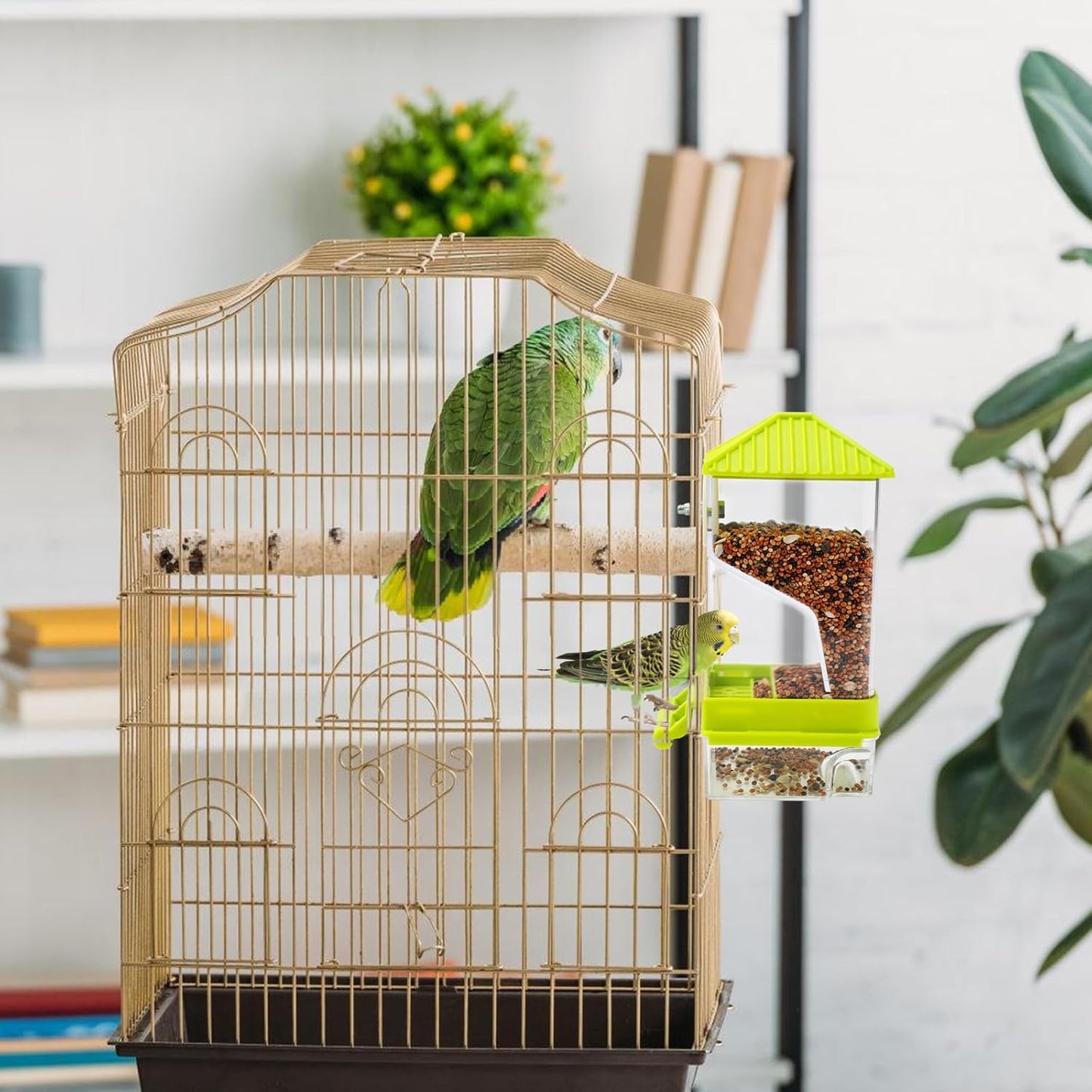 Rypet No Mess Automatic Bird Feeder for Cage,Transparent Acrylic Parrot Seed Feeders,Food Container for Cage,Parrot Feeder Cage Accessories for Small and Medium Lovebirds Parakeets Cockatiel Finch