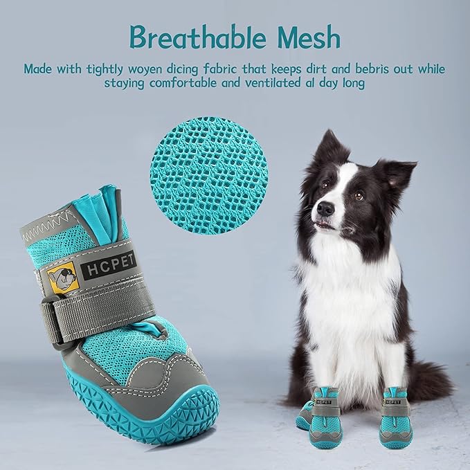 Dog Shoes for Large Dogs, Medium Dog Boots & Paw Protectors for Hardwood Floors, Outdoor Dog Booties for Hot Pavement Winter Snow Hiking, Breathable Dog Shoes with Reflective Strips Size 8