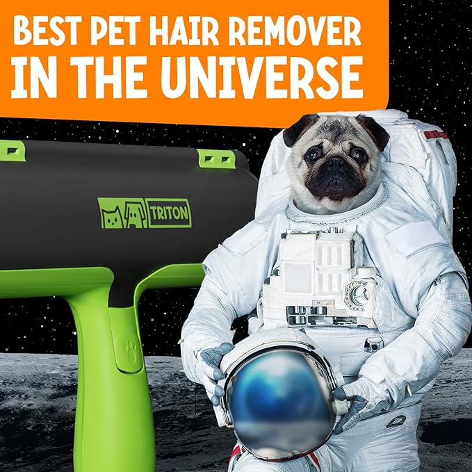 Triton Pet Hair Removal Tool w/Fur Trapping Compartment and Detachable Handle, 60% Smaller Storage Size, Reusable Shedding Roller, Cat and Dog Hair Remover for Car, Furniture, Carpet, Couch (Green)