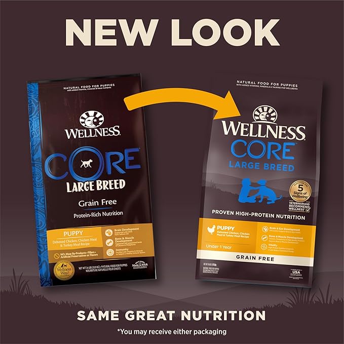 Wellness CORE Puppy Dry Dog Food, Large Breed, Grain-Free, High Protein, Natural, Chicken & Turkey Recipe (24-Pound Bag)