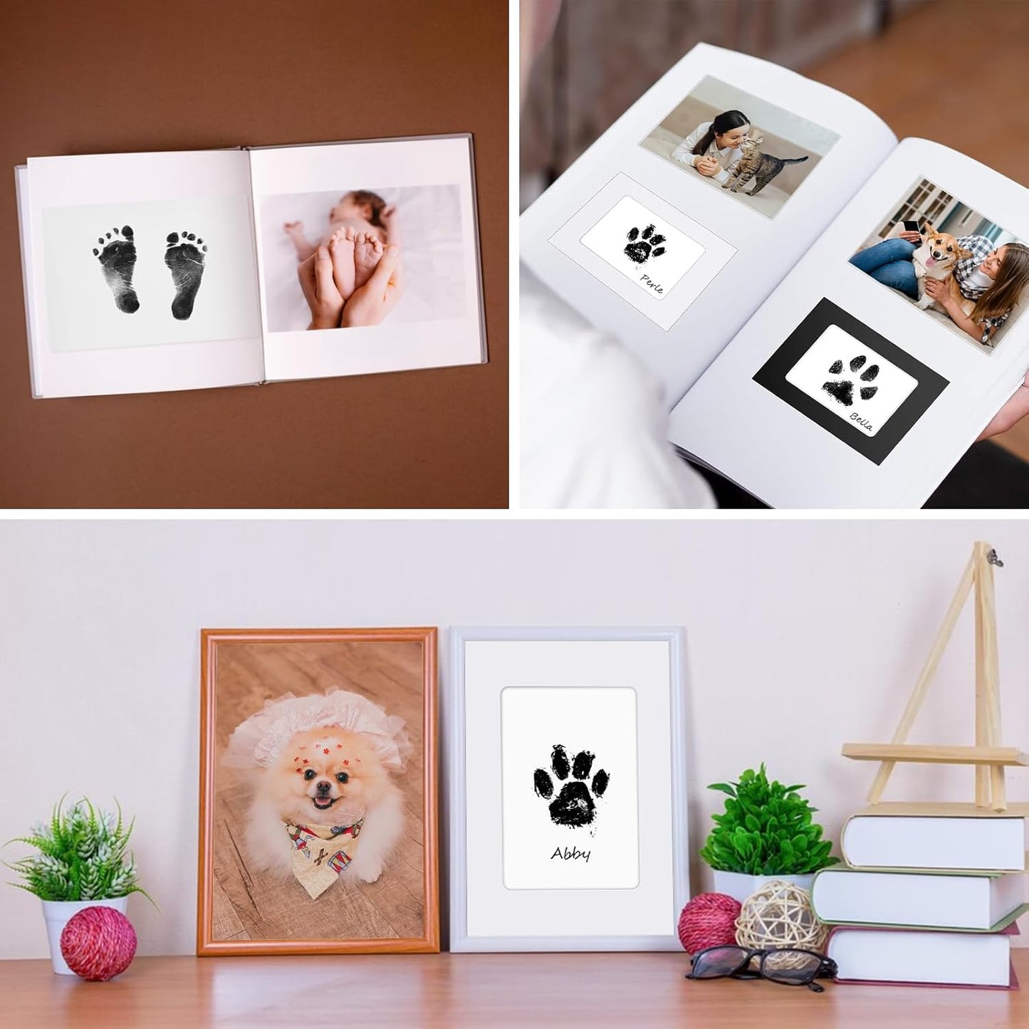 Nabance Baby Hand and Footprint Kit, Paw Print Kit for Dogs & Cats, 3 Inkless Print Pads with 2 Photo Frames, 6 Imprint Cards, Pet Paw Print Impression Kit, Dog Nose Print Kit Dog Mom Gifts for Women
