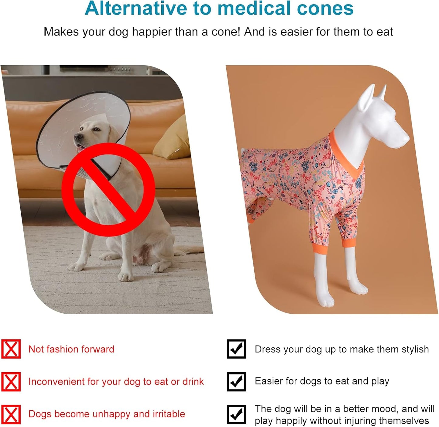 LovinPet Large Dog Pajamas, Pet Anxiety Relief Shirt, Pet Pajamas for Dogs, Anti Licking, Dog Surgery Recovery Clothes, Breathable Stretchy Fabric, Red, Shimmering Blooms Blush Print, Large