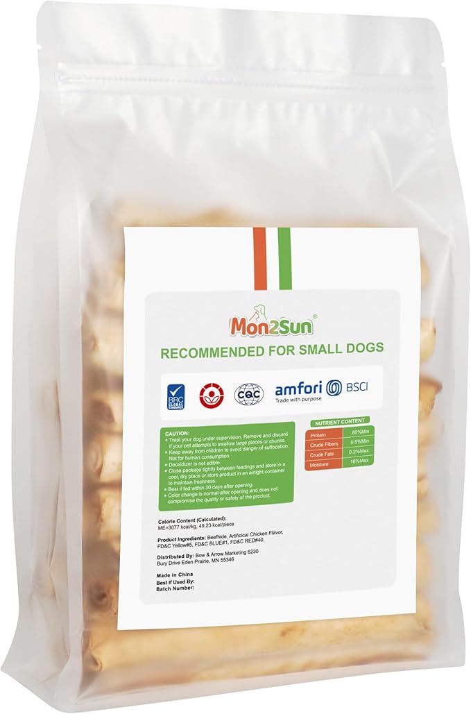 MON2SUN Dog Rawhide Rolls Twist Sticks Chew Treats Chicken Flavor for Puppy and Small Dogs, 40 Count(Pack of 1)