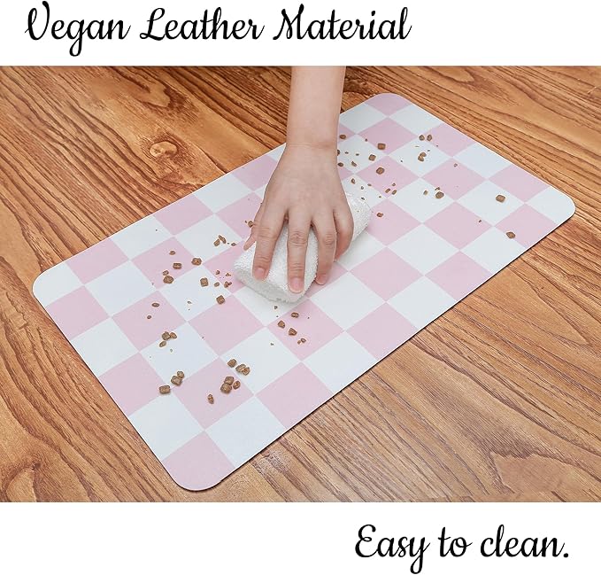 Ralxion Checkered Dog Feeding Mat, Absorbent Mats for Dog Food and Water Bowl, Dispenser, Feeder, Retro Aesthetic Pastel Pink Checkerboard Pet Placemat for Dogs, Cats, Puppy Accessories, 16" X 24”