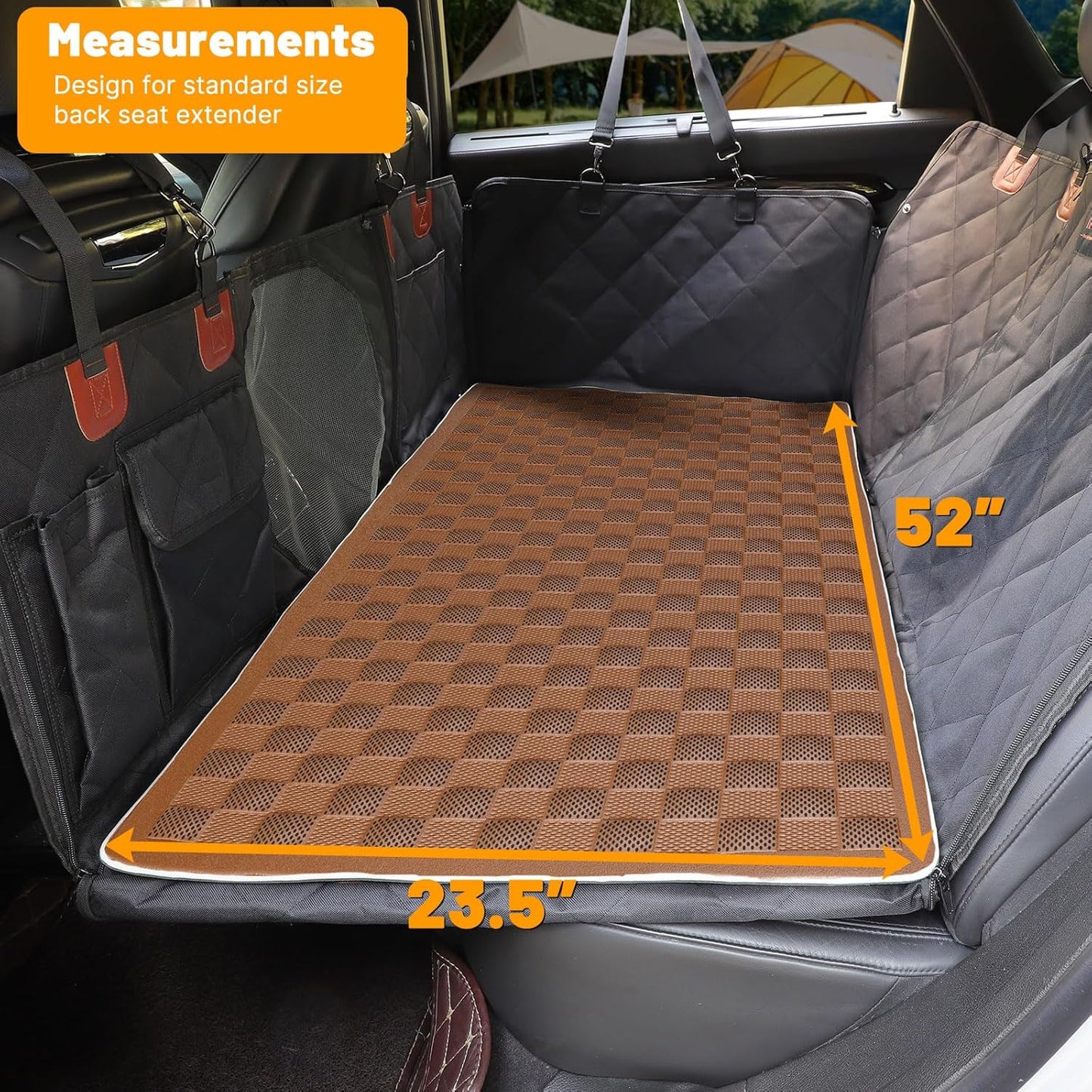 Manificent Non-Slip Pet Bed Mat for Back Seat Extender, Hair Resistant Dog Blanket for Hard Bottom Dog Car Seat Cover, Anti Slip Pet Linner Backseat Cover Brown Plaid