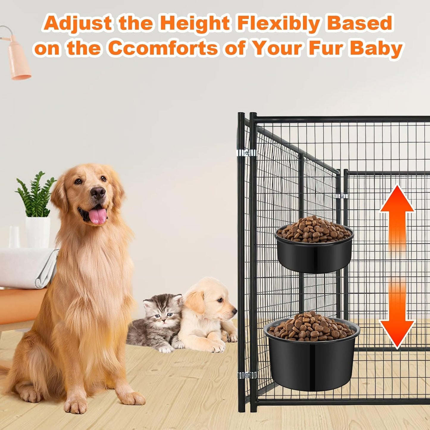 No Spill Water Bowl for Dogs, Sturdy Stainless Steel Dog Dishes 2 Pack with Dog Bowl Holder Hanging on Pet Cage Kennel Crate, Detachable Metal Food/Water Bowl Set for Medium/Large Dogs