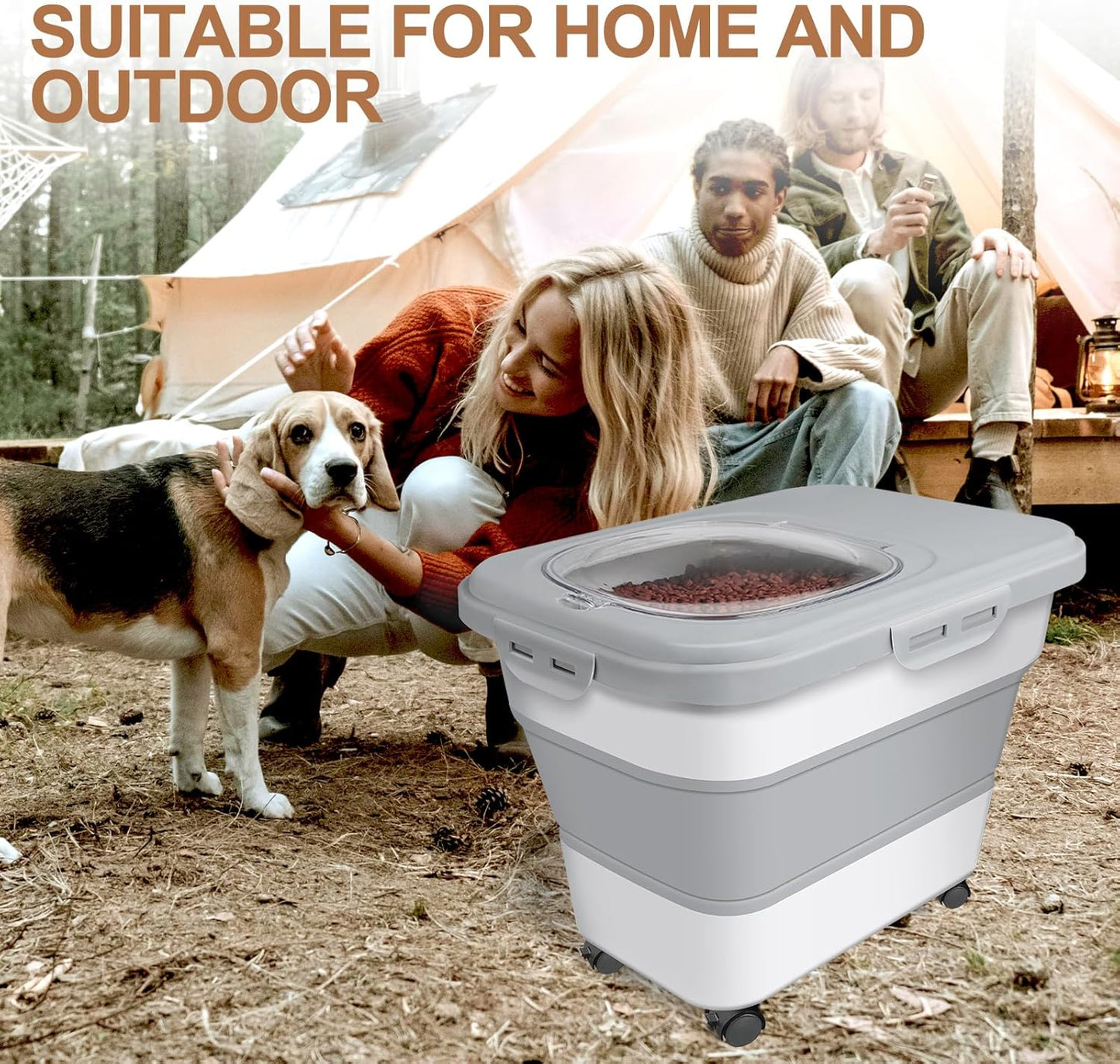 Dog Food Storage Container, 10-20lbs Collapsible Dog Cat Food Containers with Airtight Clear Flip-top,Rolling Wheel and Pet Food Scoop, Pet Food Storage Container Bin for Dog Cat Bird Pets