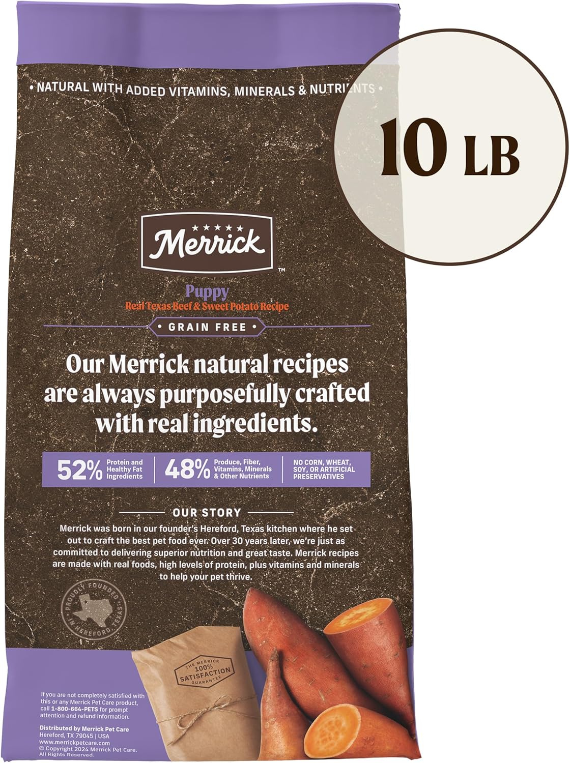 Merrick Premium Grain Free Dry Puppy Food, Wholesome and Natural Kibble with Real Texas Beef and Sweet Potato - 10.0 lb. Bag