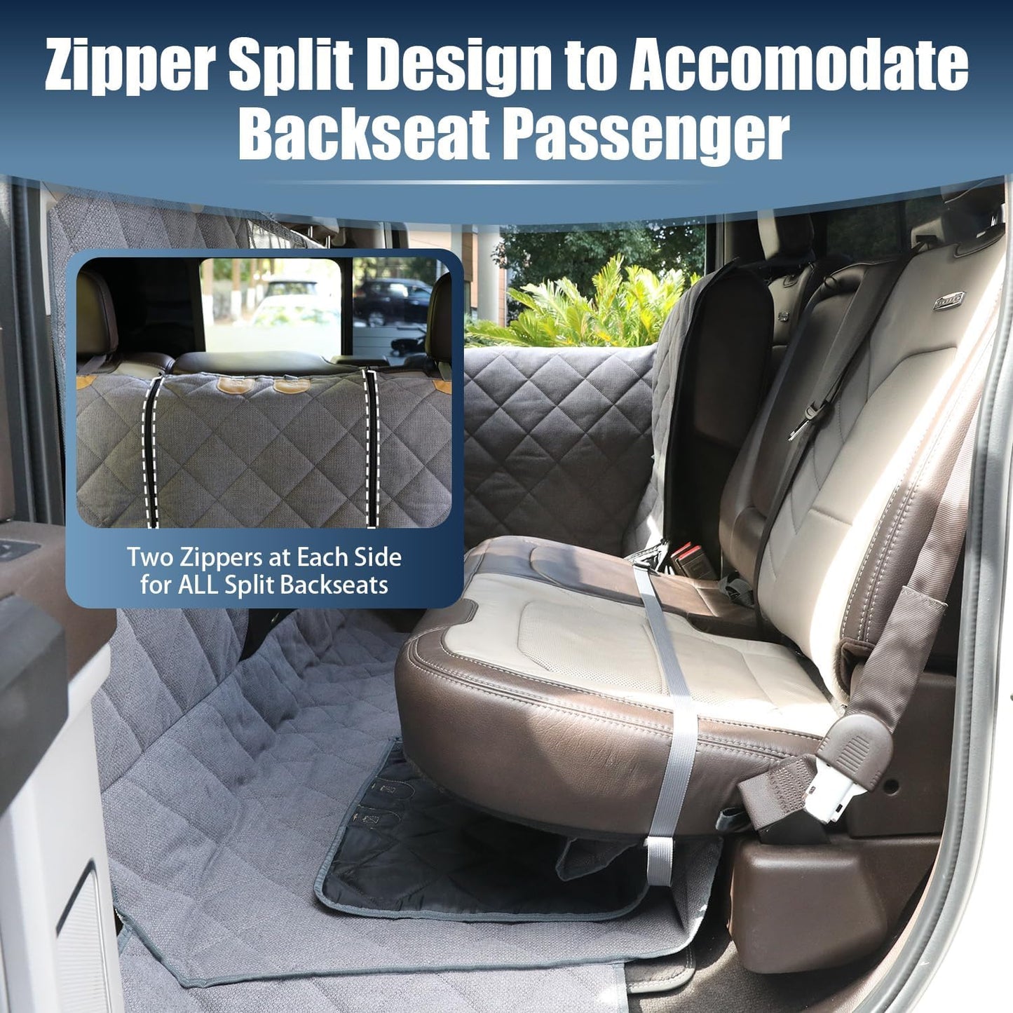 Large Back Seat Extender for Dogs, Paw-Proof & Waterproof Pet Seat Cover with Door Protection for Full-Size Crewcab Trucks, Dog Hammock Reinforced with Glass-Fiber Rods