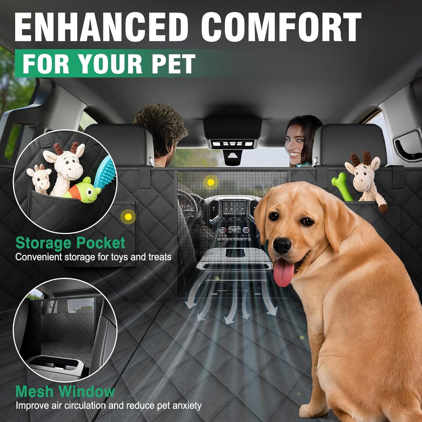 HOCHO Dog Seat Cover for Back Seat Extender, Upgraded Hard Bottom +65% Space 400LBS Holding Dog Seat Cover for Truck/SUV Jeep F150 Silverado RAM1500 GMC Tundra Titan