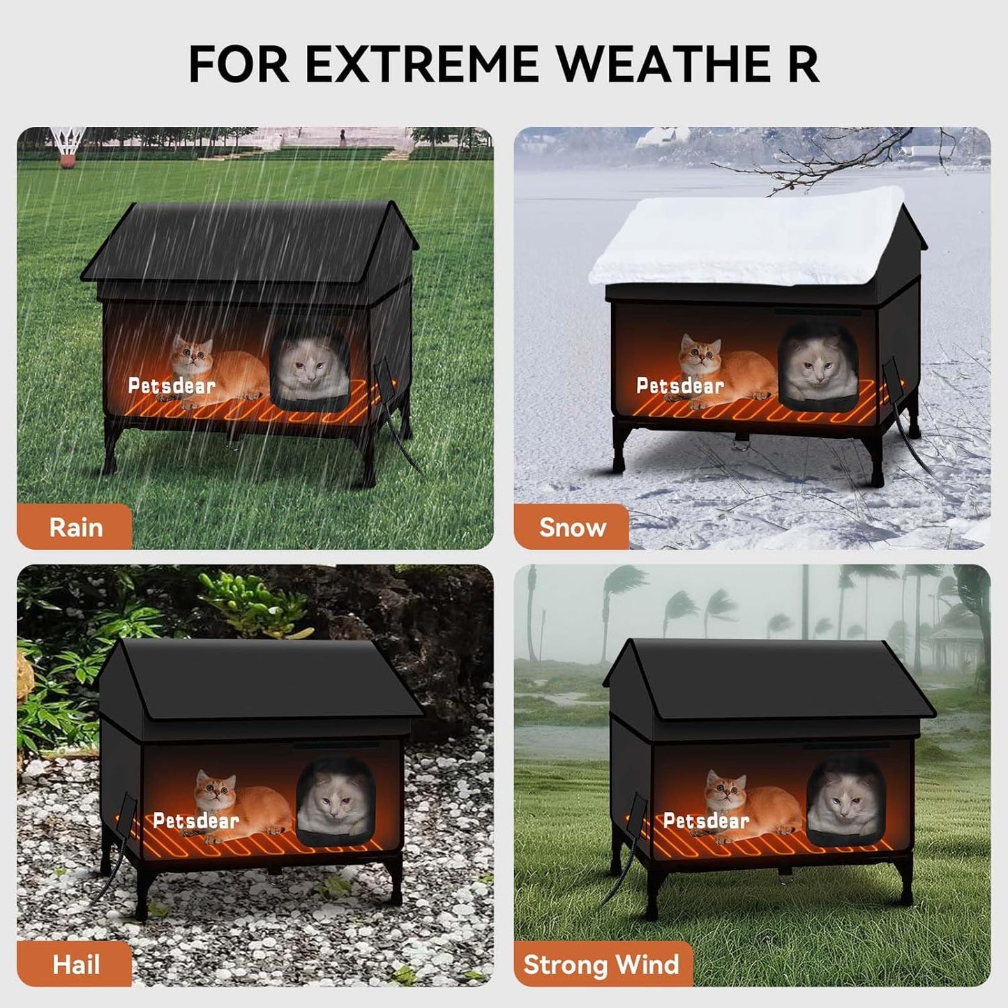 Heated Outdoor Cat House - Large, Weatherproof & Insulated for Multiple Cats (Black)