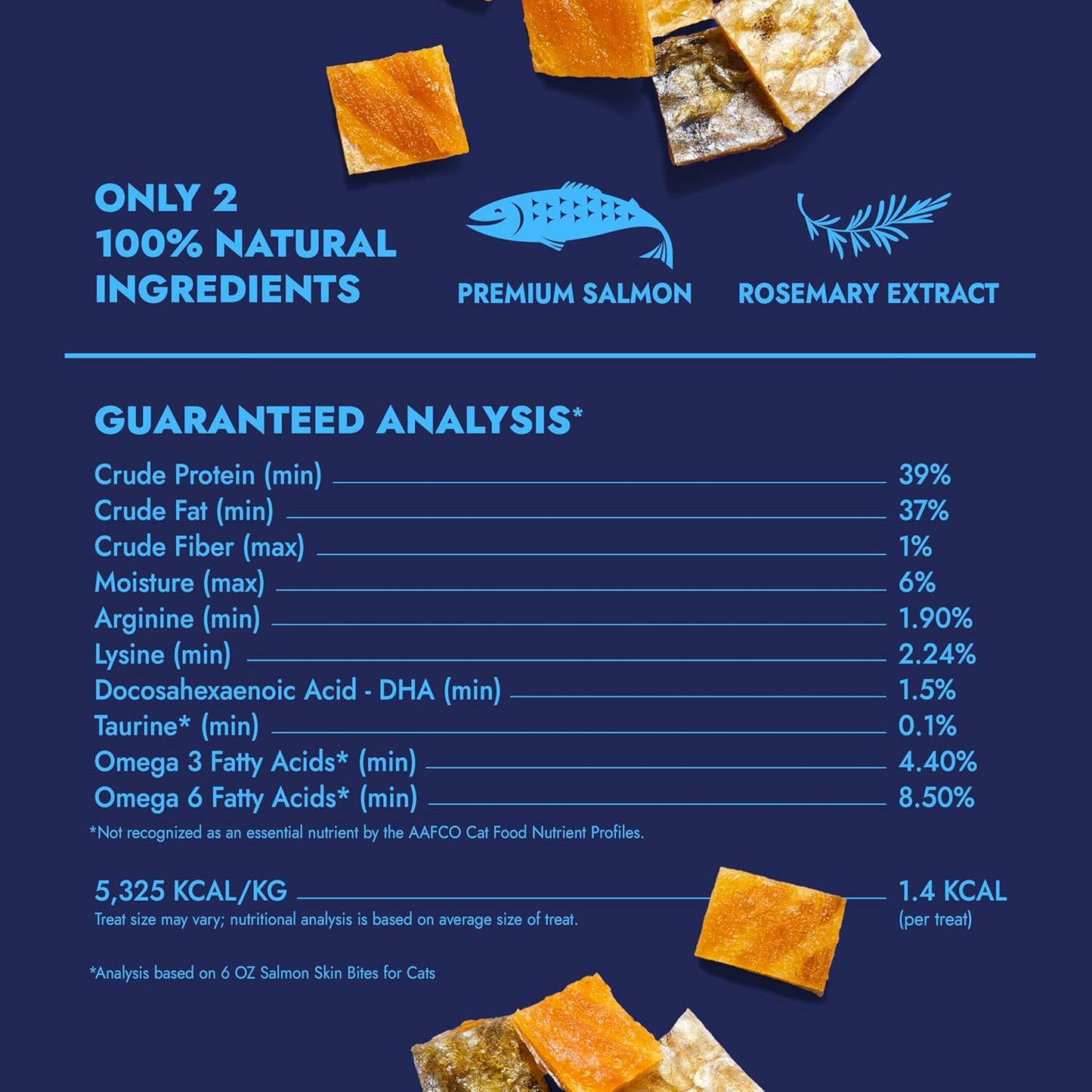 Finfare Freeze Dried Salmon Skin Bites, Grain Free Crunchy Salmon Cat Treats, High Protein & Omega-3s for Skin & Coat Health, Crafted in USA, 6oz