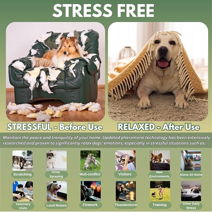 8-in-1 Dog Calming Diffuser Kit – 2 Plug-Ins + 6 Refills, Pheromone-Based Pet Stress Support, 180-Day Supply, Helps Promote Calm Behavior, Safe & Non-Toxic
