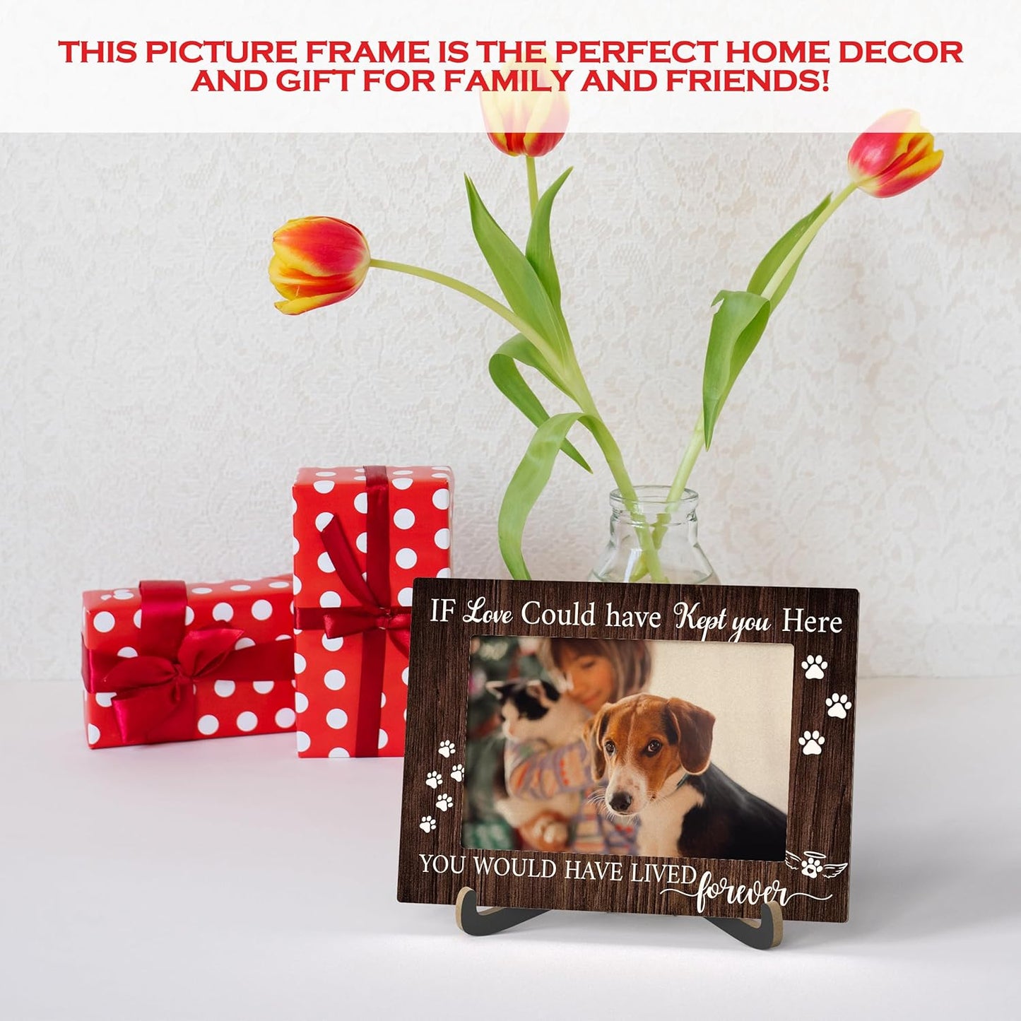 Pet Dog Cat Memorial Photo Frame - Thanks For Everything I Had A Wonderful Time Wooden Tabletop Picture Frame With Stand - Pet Memory Frame Sympathy Gift For Dog Cat Owner -62