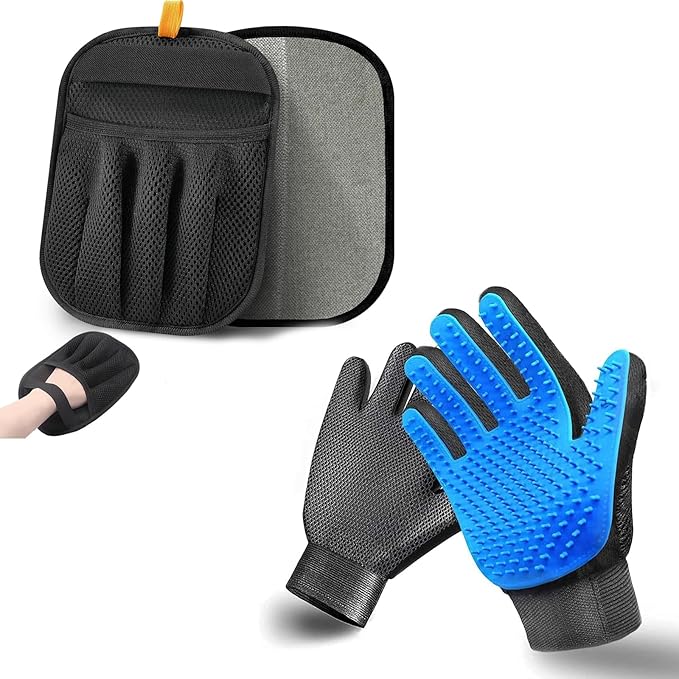 2-in-1 Pet Grooming Glove & Fabric Hair Remover - Reusabie, Silicone Massage Bristles,Static Adhesion for Quiuck Shedding Control,Safe for Dogs & Cats(Big)