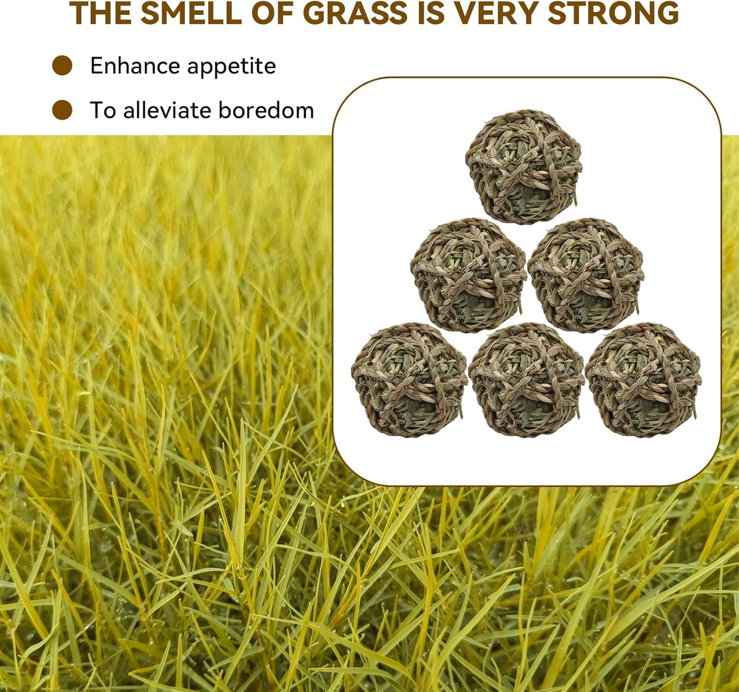 kathson 6 Pcs Rabbit Chew Grass Balls,Bunny Grass Toy Handmade Timothy Hay Ball Small Animal Treats Teeth Grinding Chews for Rabbits Chinchillas Guinea Pigs Hamsters Mice Gerbils