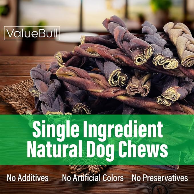 ValueBull Collagen Braided Sticks for Dogs, 6 Inch Thick Chews, Natural Long-Lasting Dog Treats, 100 Count Bulk Pack - Supports Joints, Skin & Coat with Chondroitin & Glucosamine