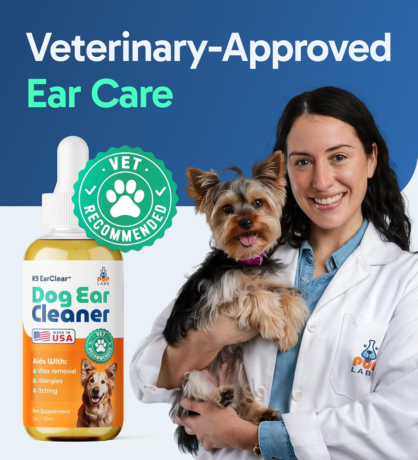 Ear Clear, Natural Dog Ear Cleaner and Infection Treatment for Dogs, Dog Drops for Itching, Irritation, & Wax Build-Up, 2-Pack