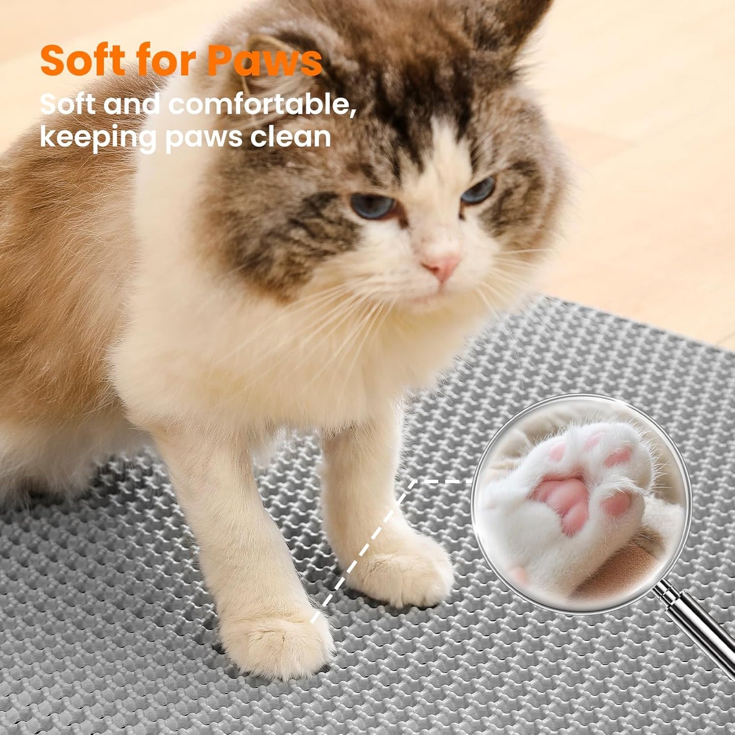 Extra Large Cat Litter Mat, 30x22 Inches Honeycomb Double Layer Cat Litter Trapping Mat, Non Slip Waterproof Urine Proof Large Kitty Litter Box Mat for Floor, Kitten Supplies, XL, Gray